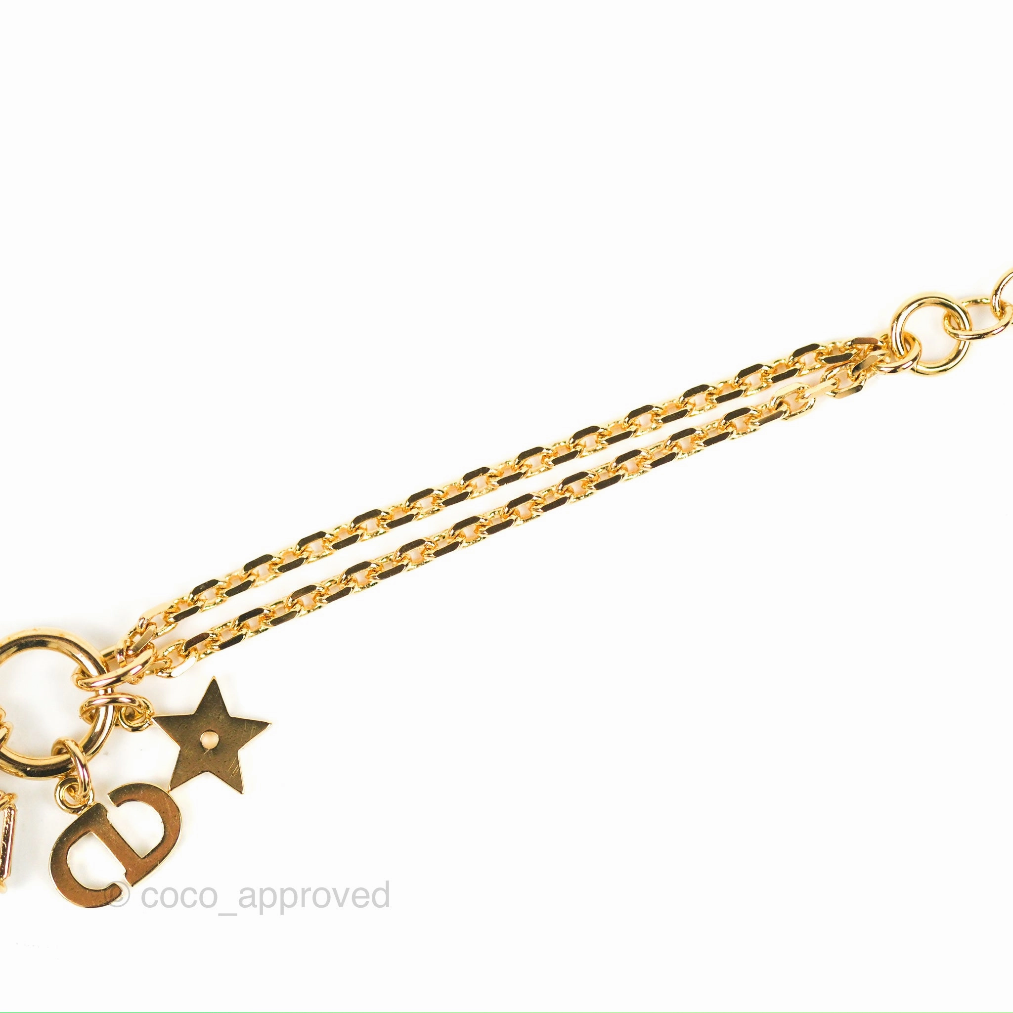 Dior Petit Star Crystal CD Charm Bracelet Gold Tone