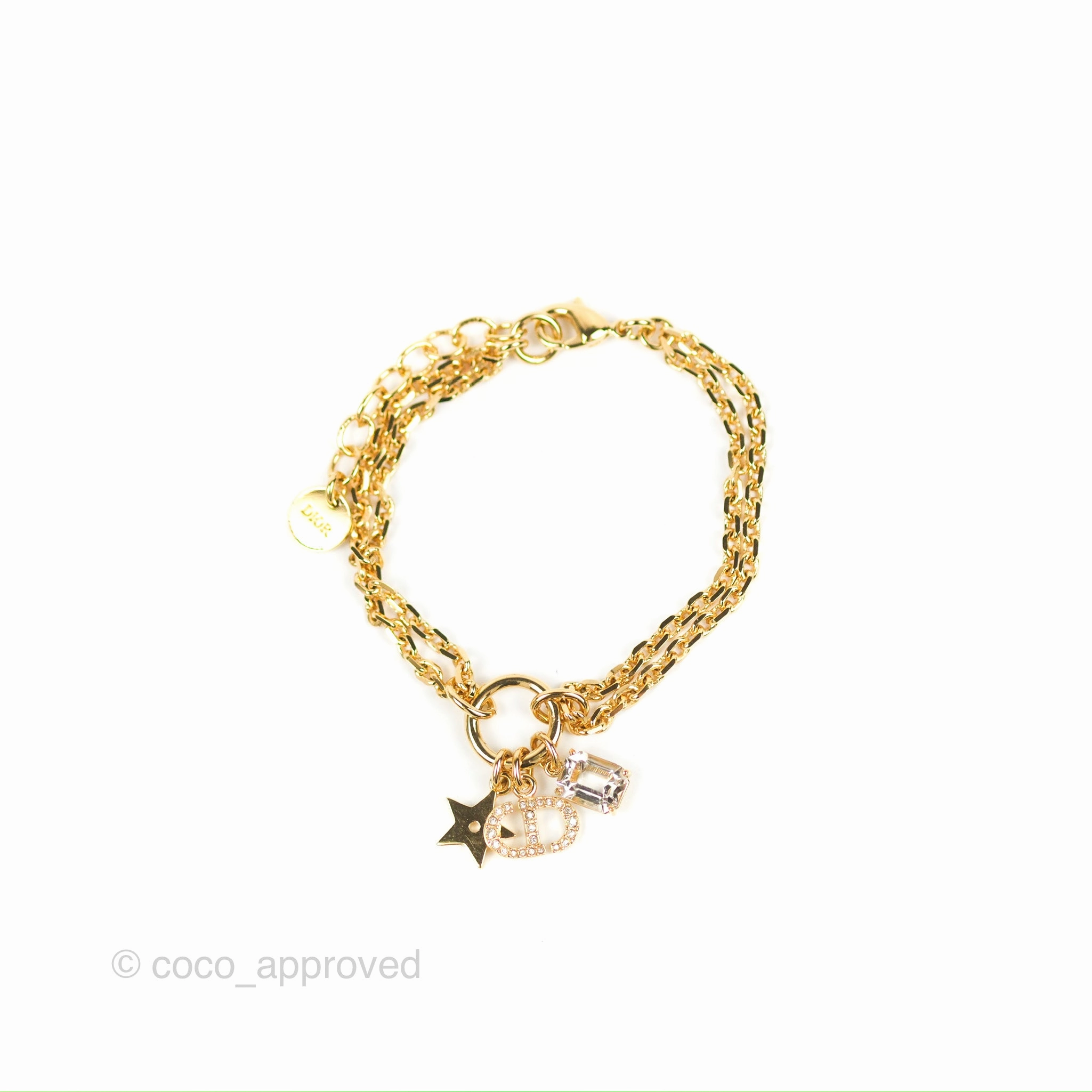 Dior Petit Star Crystal CD Charm Bracelet Gold Tone