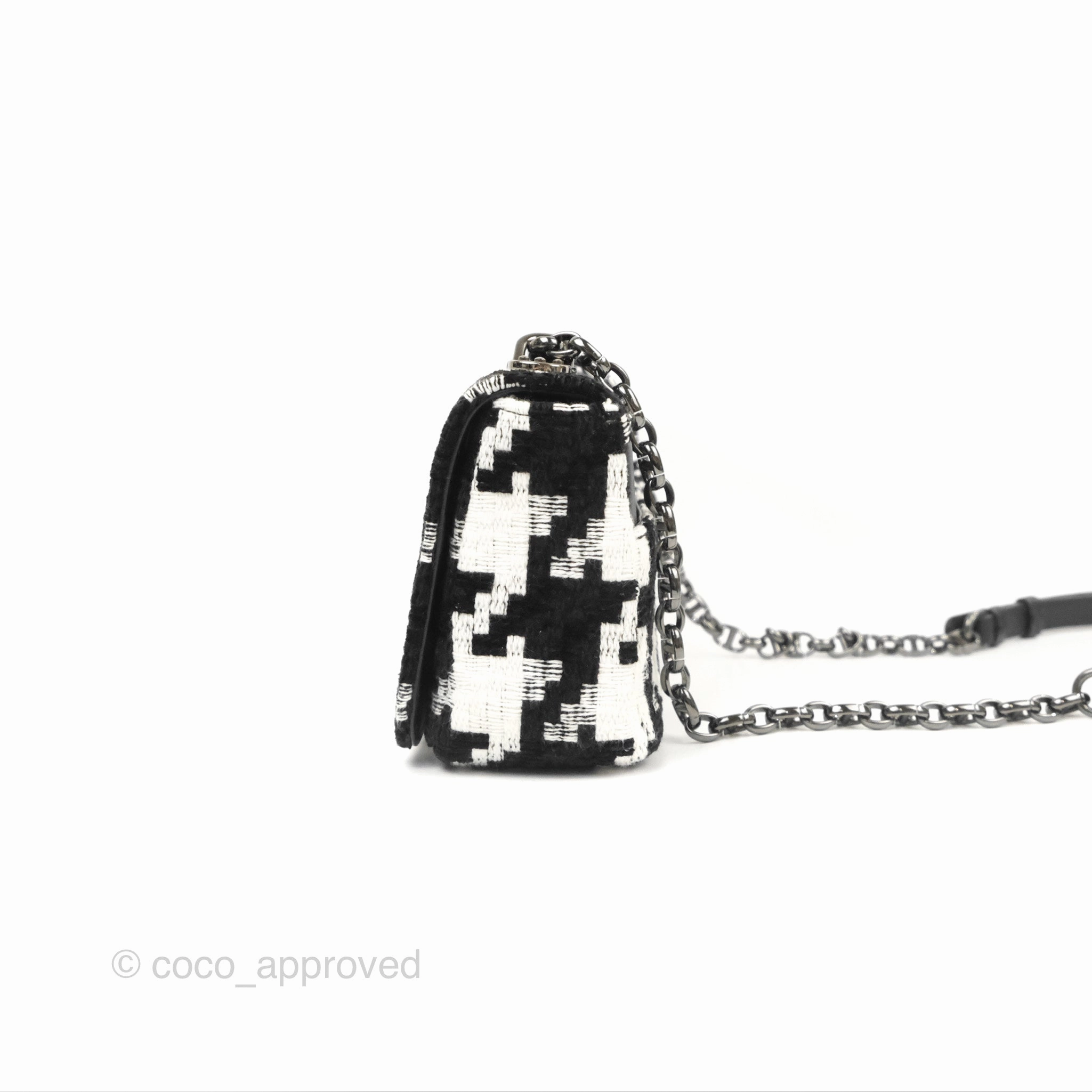 Dior Small Caro Bag Black & White Macro Houndstooth Fabric