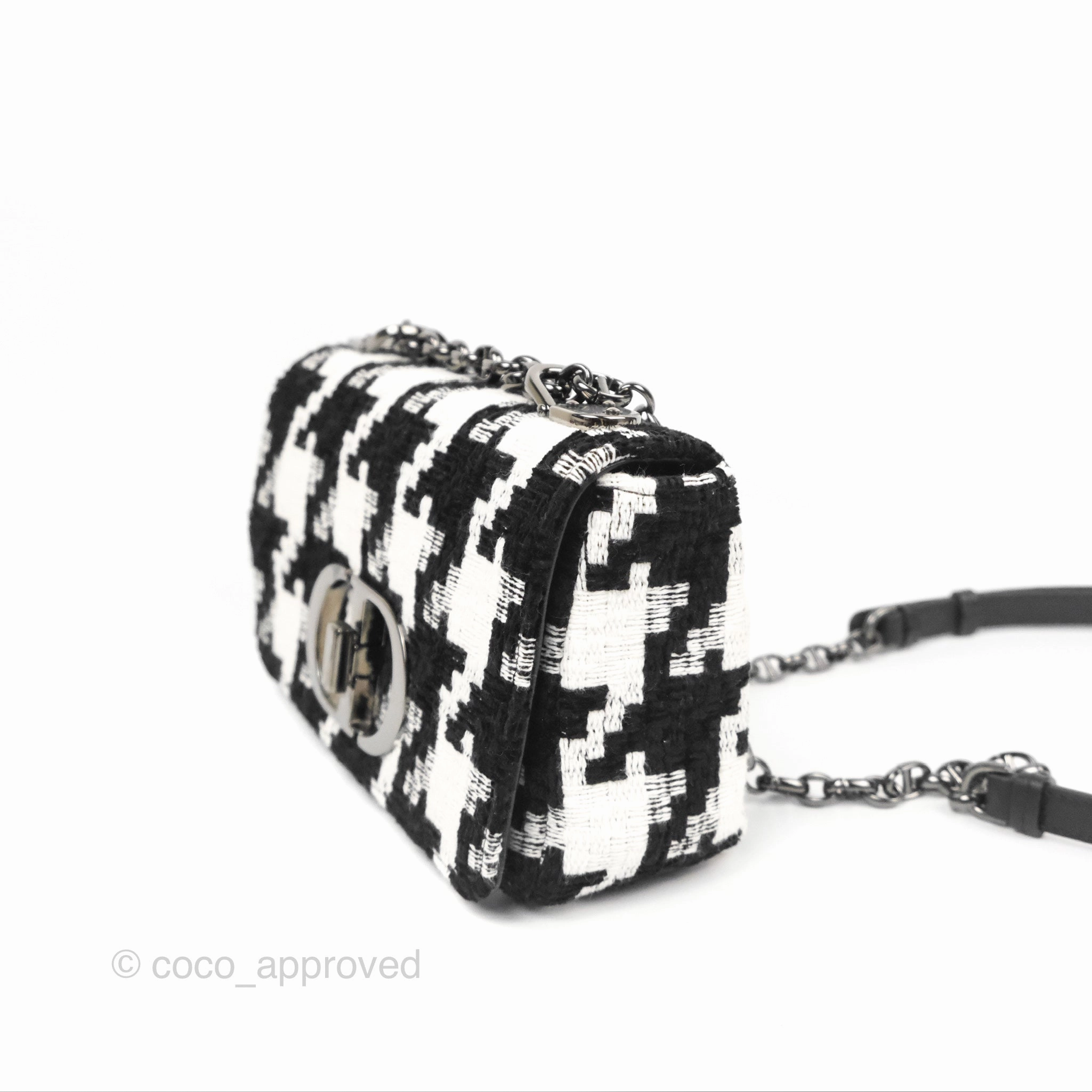 Dior Small Caro Bag Black & White Macro Houndstooth Fabric
