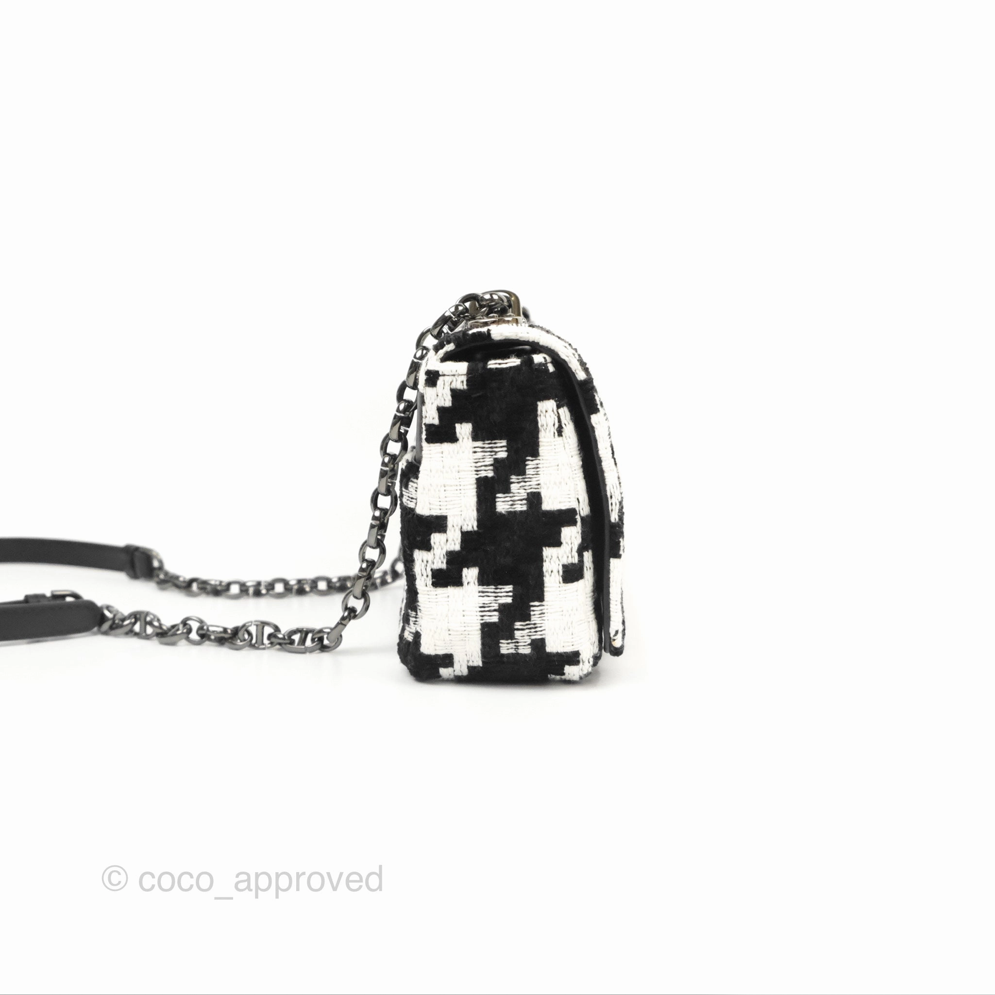 Dior Small Caro Bag Black & White Macro Houndstooth Fabric