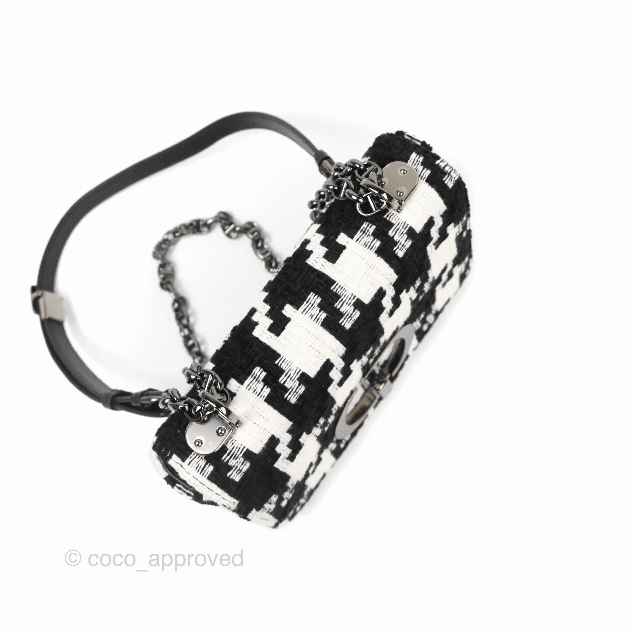 Dior Small Caro Bag Black & White Macro Houndstooth Fabric