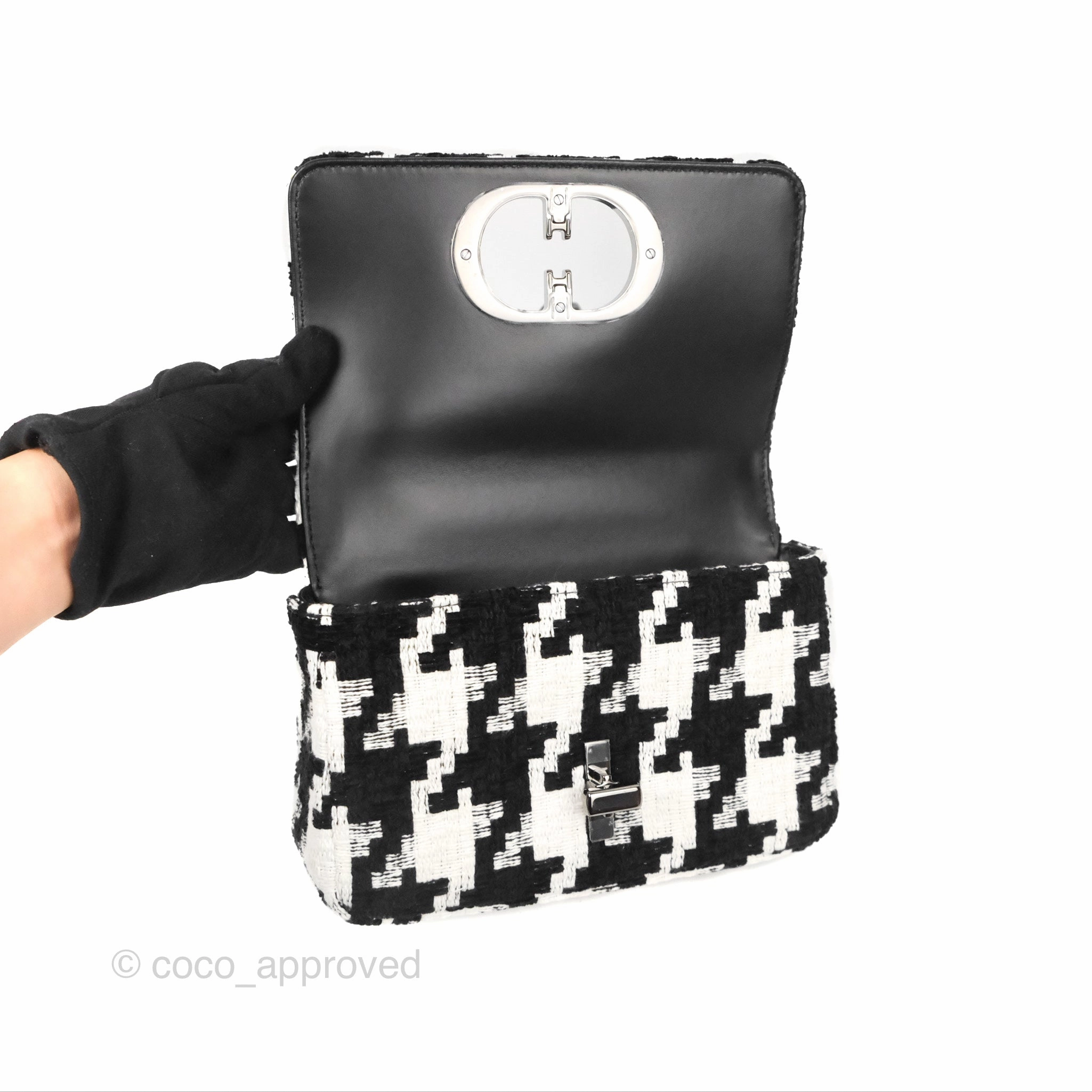 Dior Small Caro Bag Black & White Macro Houndstooth Fabric