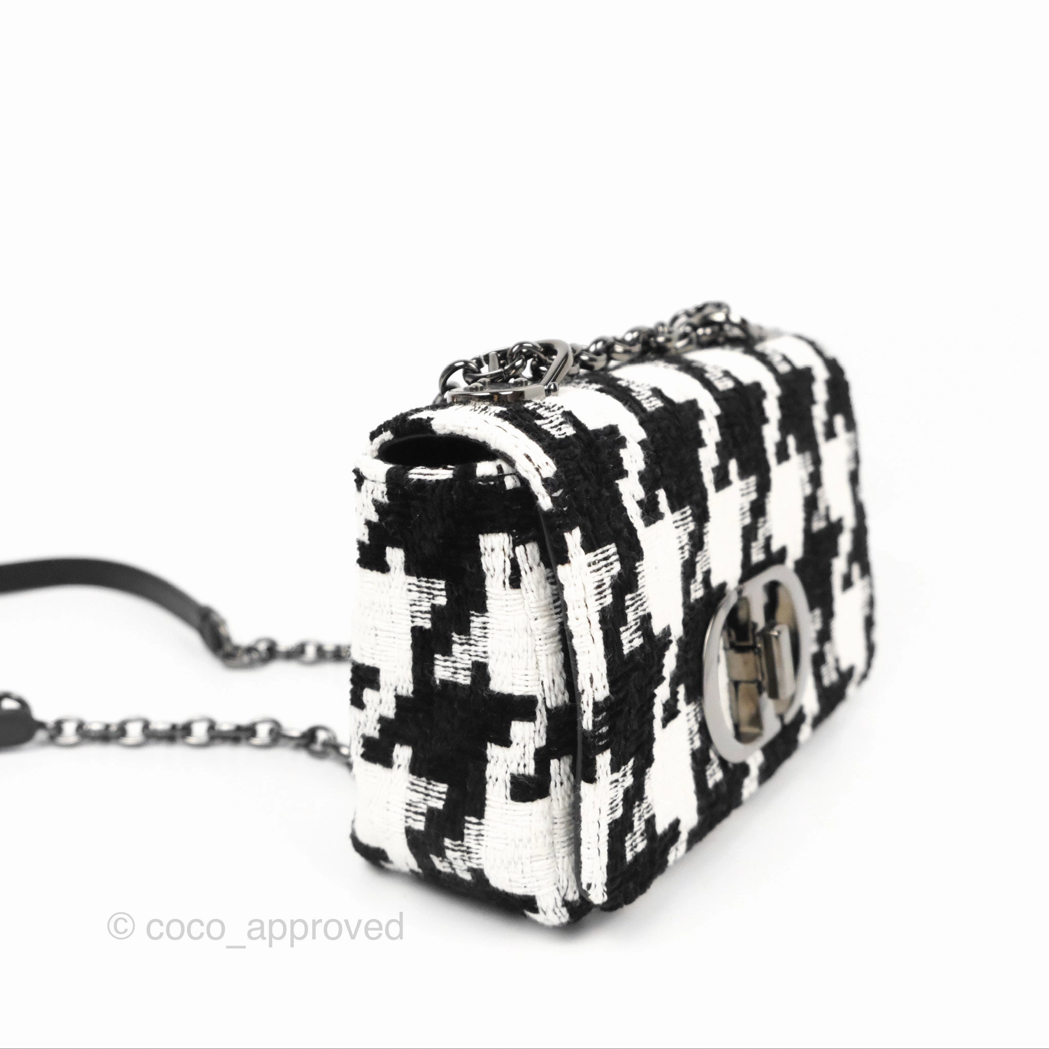 Dior Small Caro Bag Black & White Macro Houndstooth Fabric