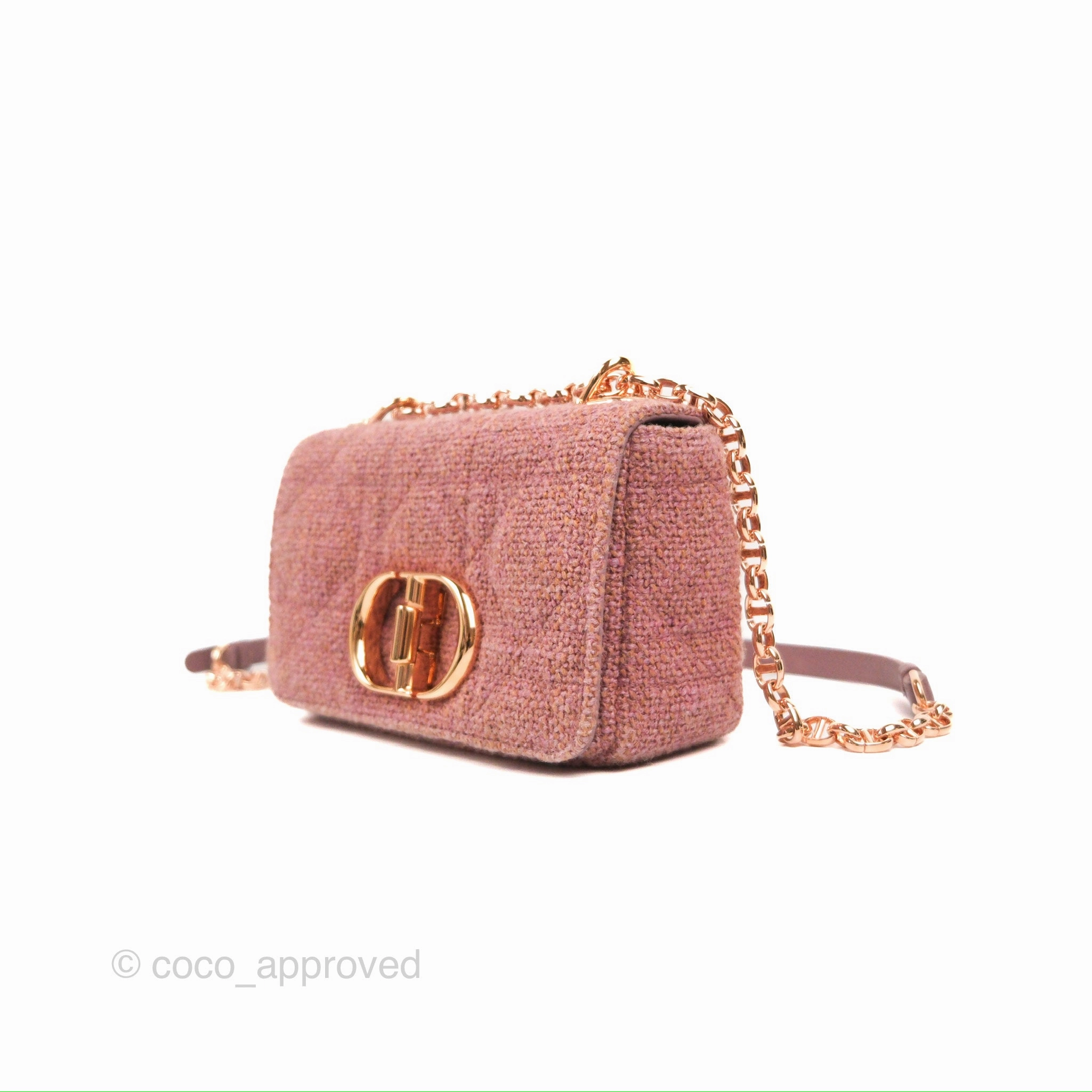 Dior Small Caro Bag Dark Pink Violine Canvas Rose Gold