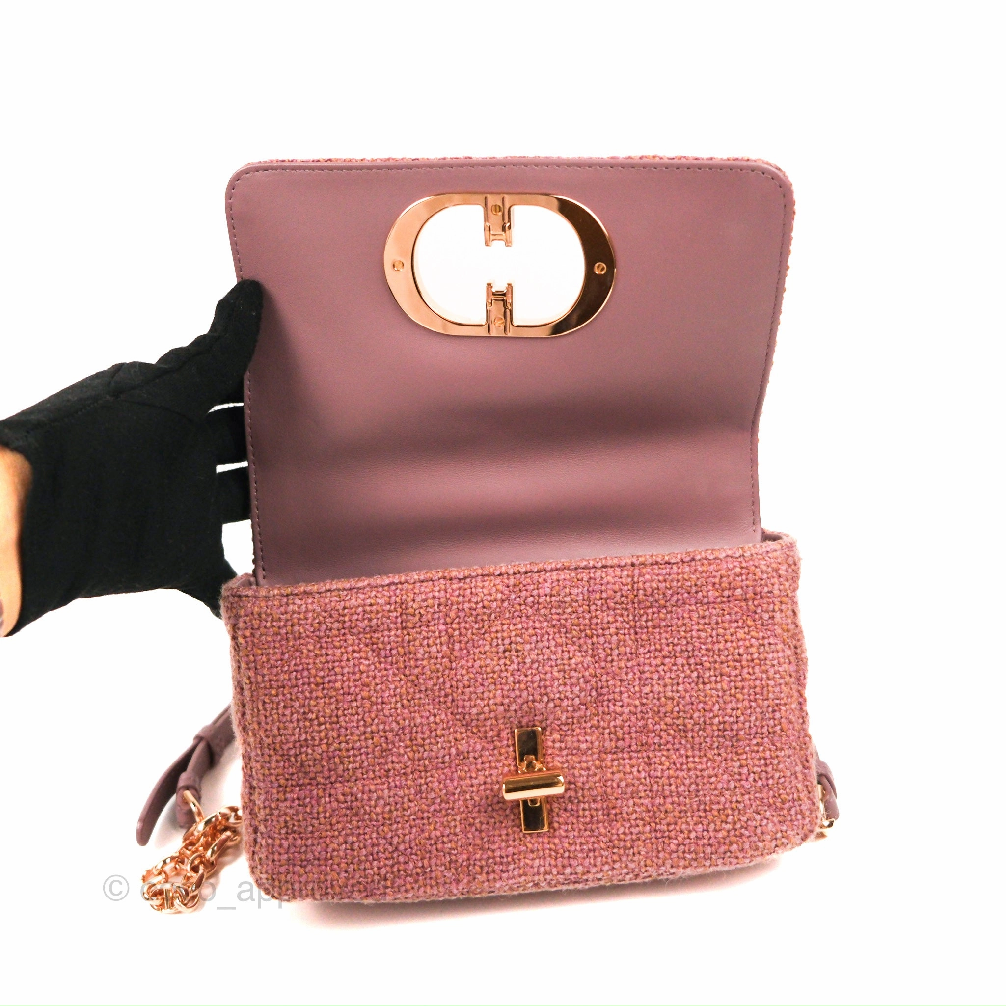 Dior Small Caro Bag Dark Pink Violine Canvas Rose Gold