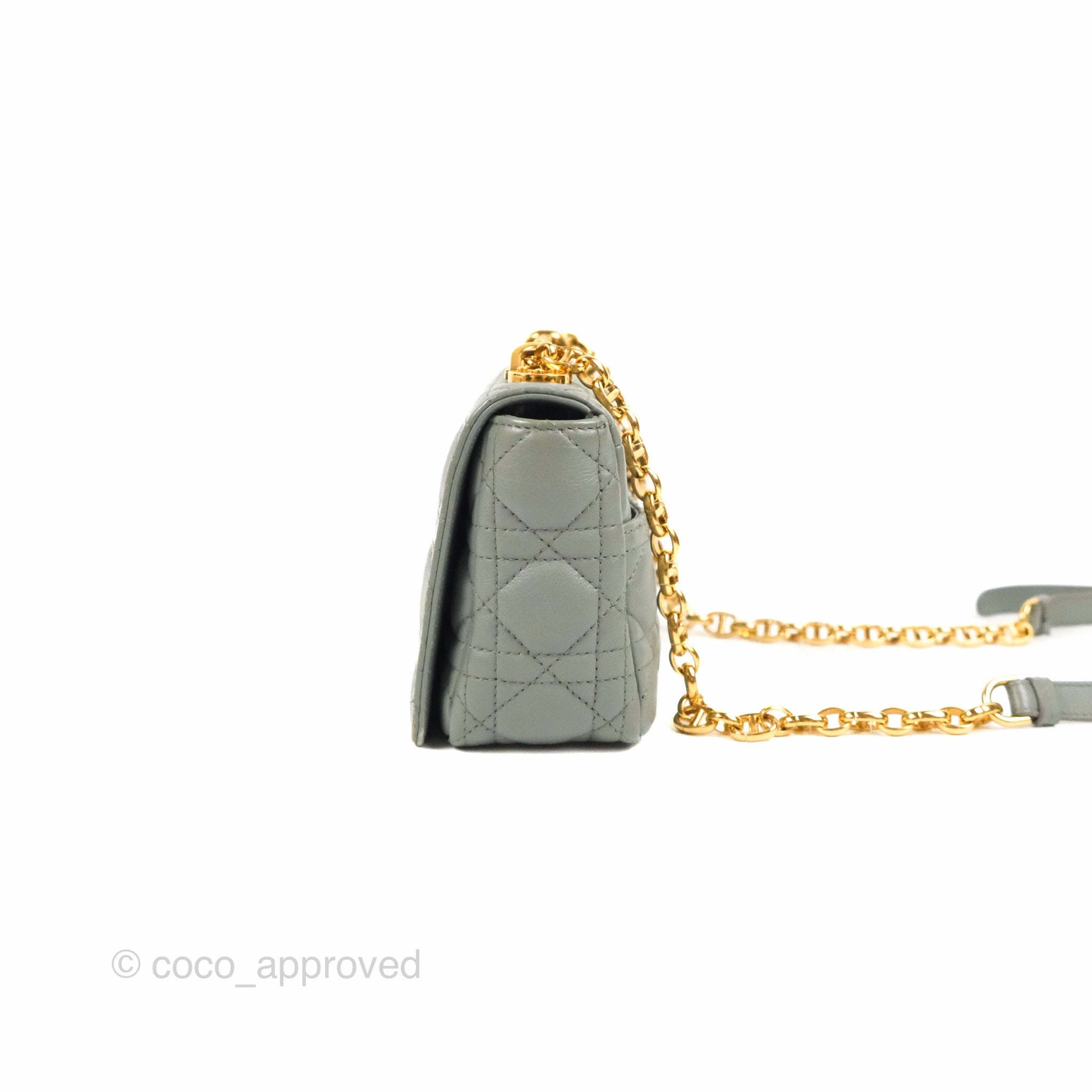 Dior Small Caro Bag Stone Gray Supple Cannage Calfskin