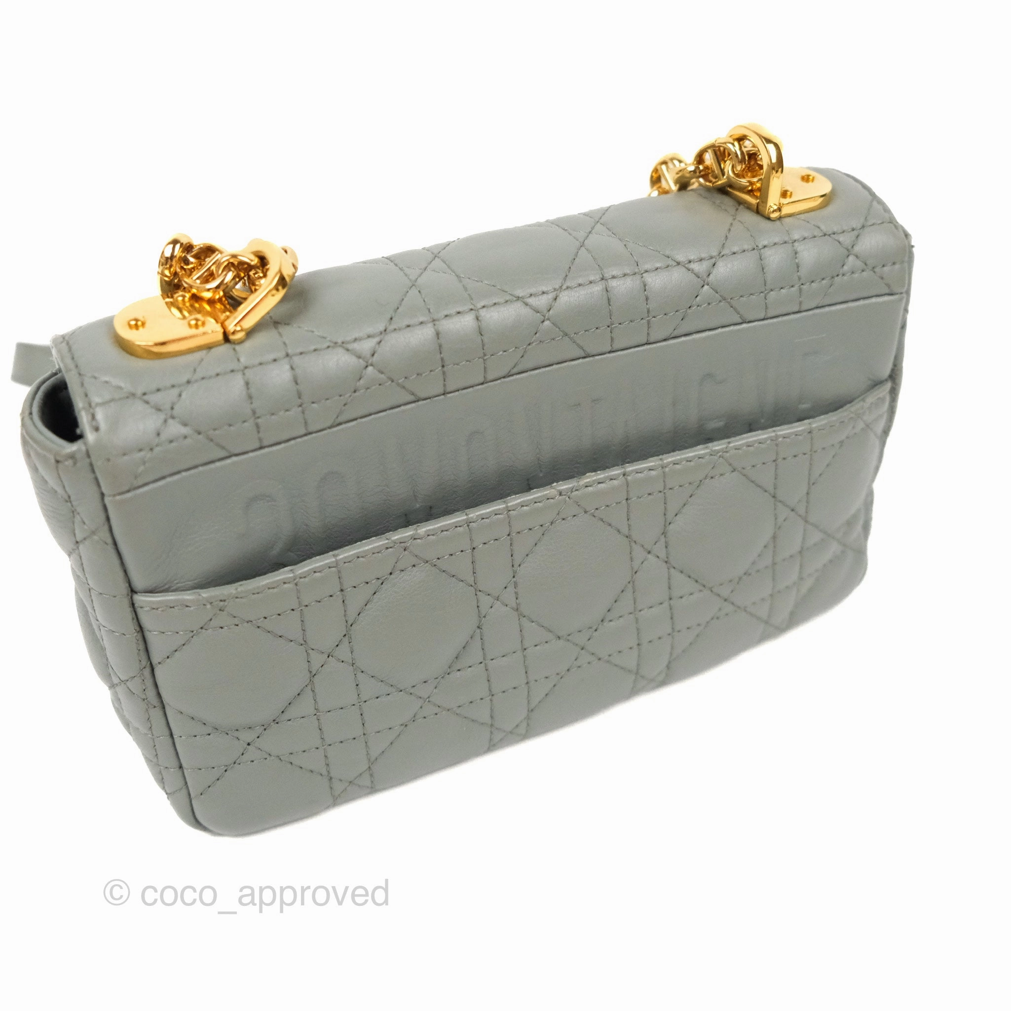 Dior Small Caro Bag Stone Gray Supple Cannage Calfskin