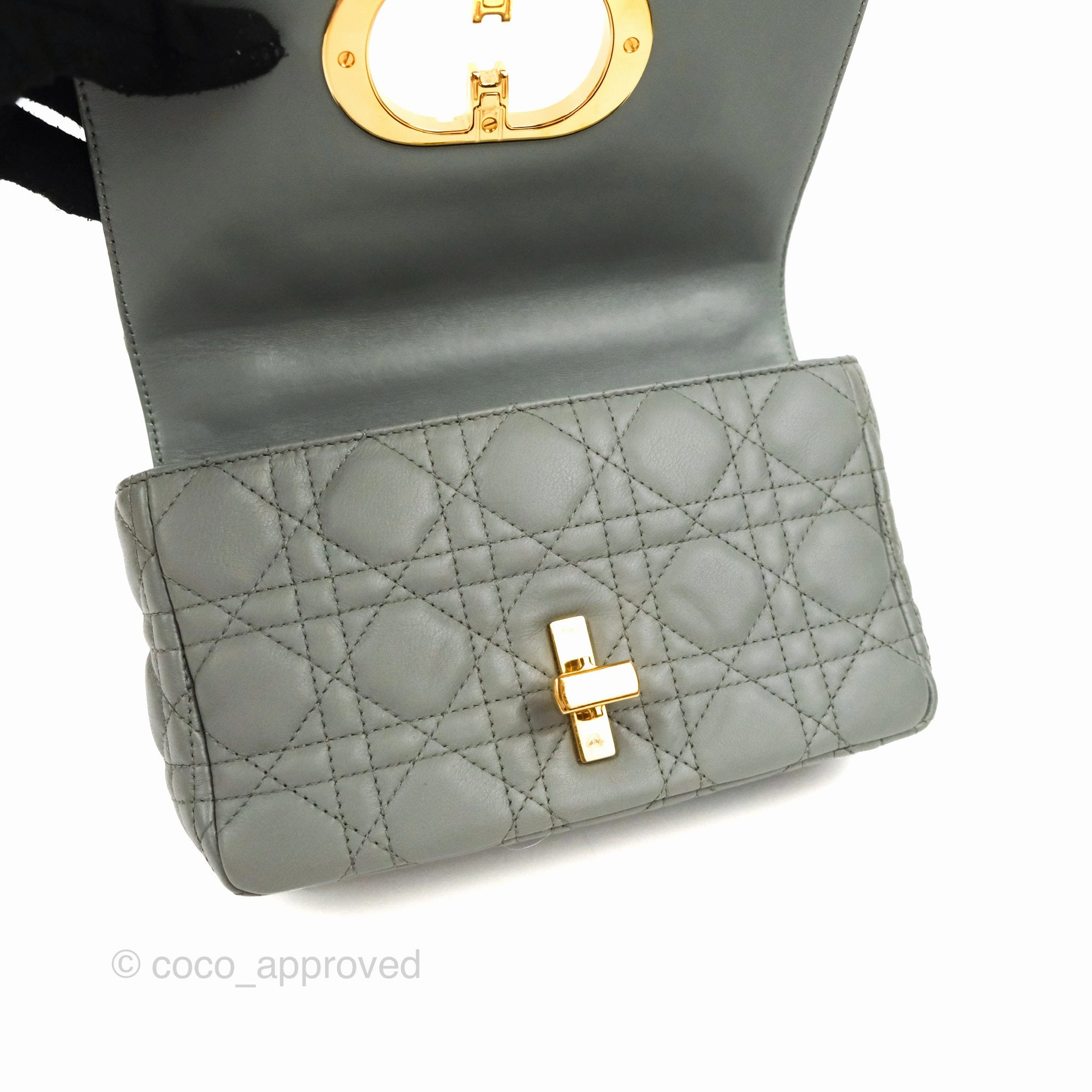 Dior Small Caro Bag Stone Gray Supple Cannage Calfskin