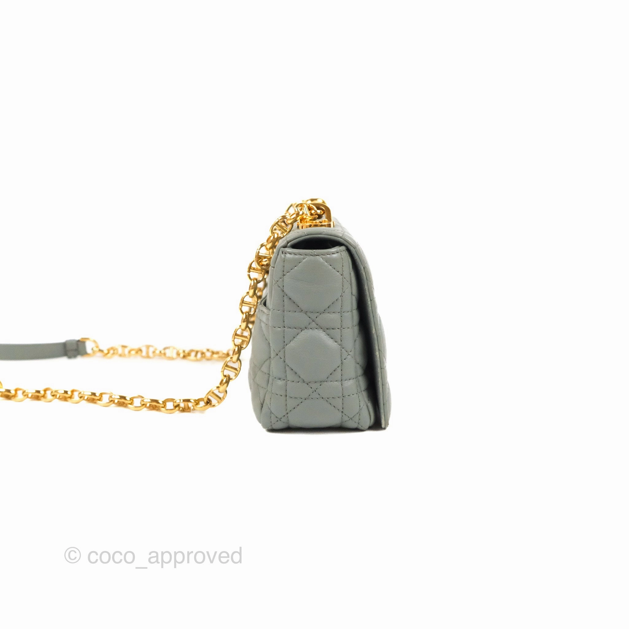 Dior Small Caro Bag Stone Gray Supple Cannage Calfskin