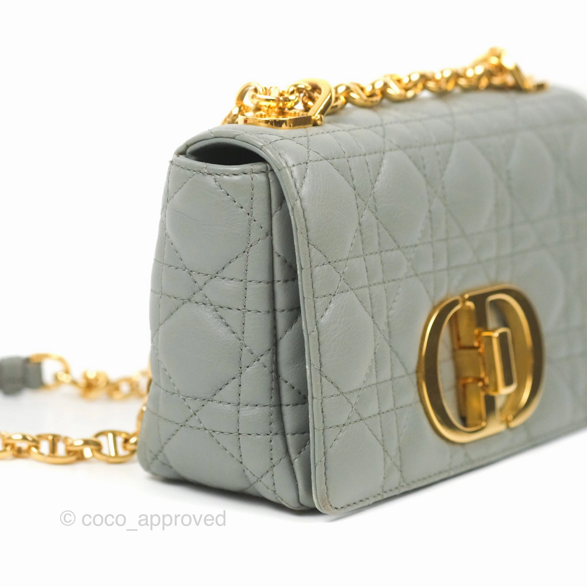 Dior Small Caro Bag Stone Gray Supple Cannage Calfskin