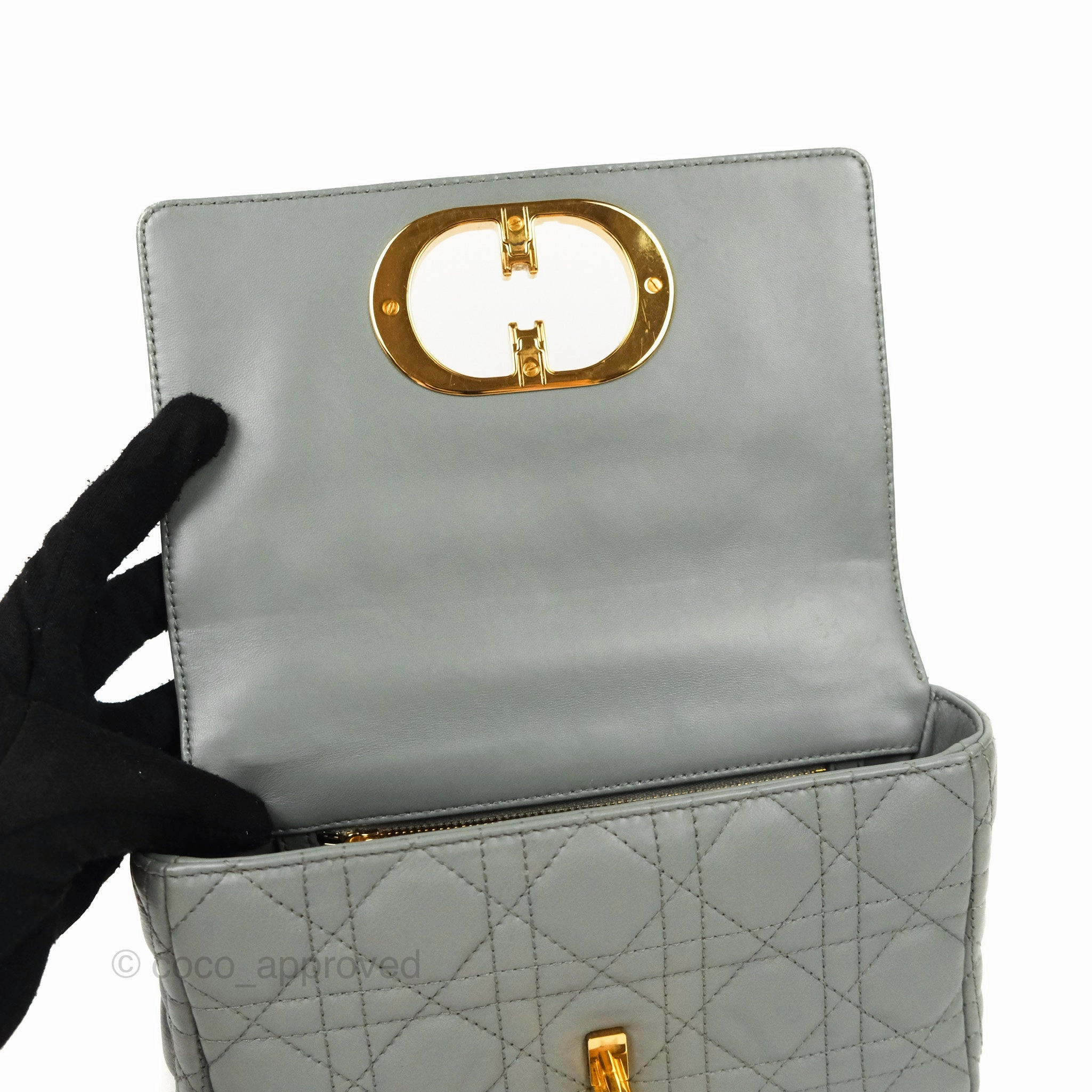 Dior Small Caro Bag Stone Gray Supple Cannage Calfskin