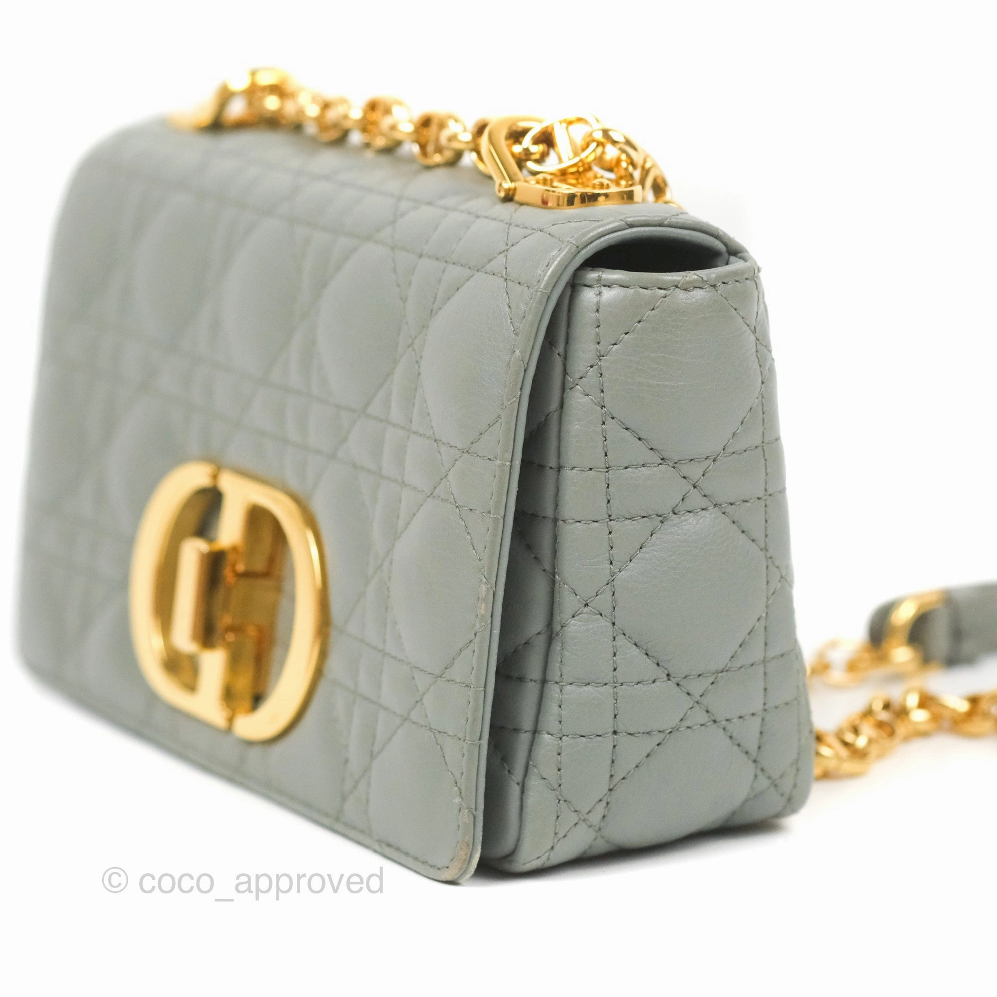 Dior Small Caro Bag Stone Gray Supple Cannage Calfskin
