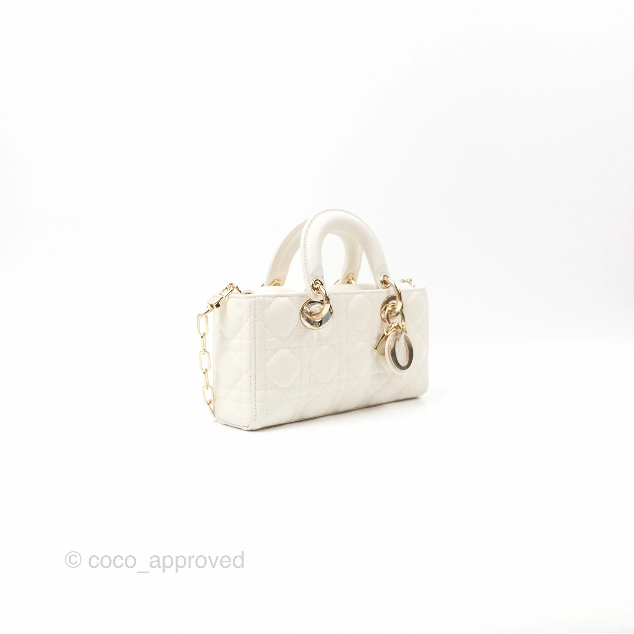 Dior Small Lady D-Joy Bag Ivory White Lambskin Cannage Gold Hardware