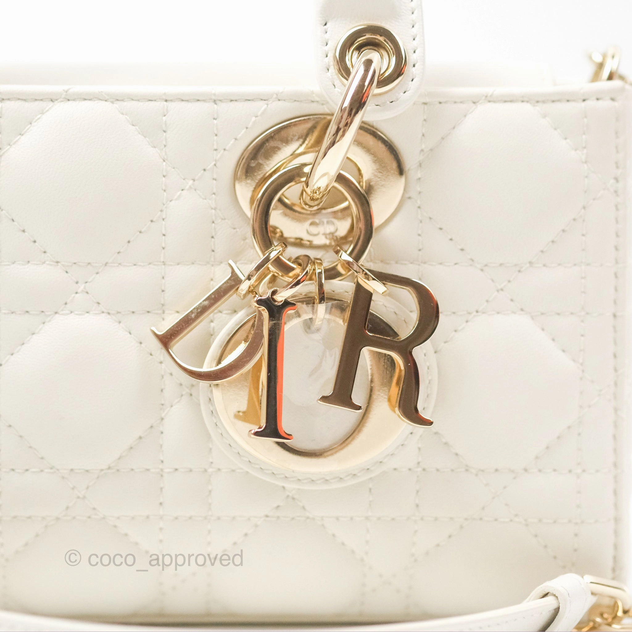 Dior Small Lady D-Joy Bag Ivory White Lambskin Cannage Gold Hardware