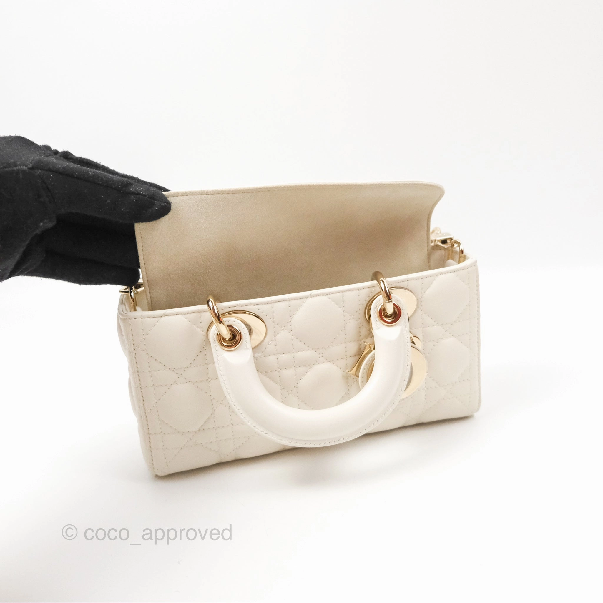 Dior Small Lady D-Joy Bag Ivory White Lambskin Cannage Gold Hardware