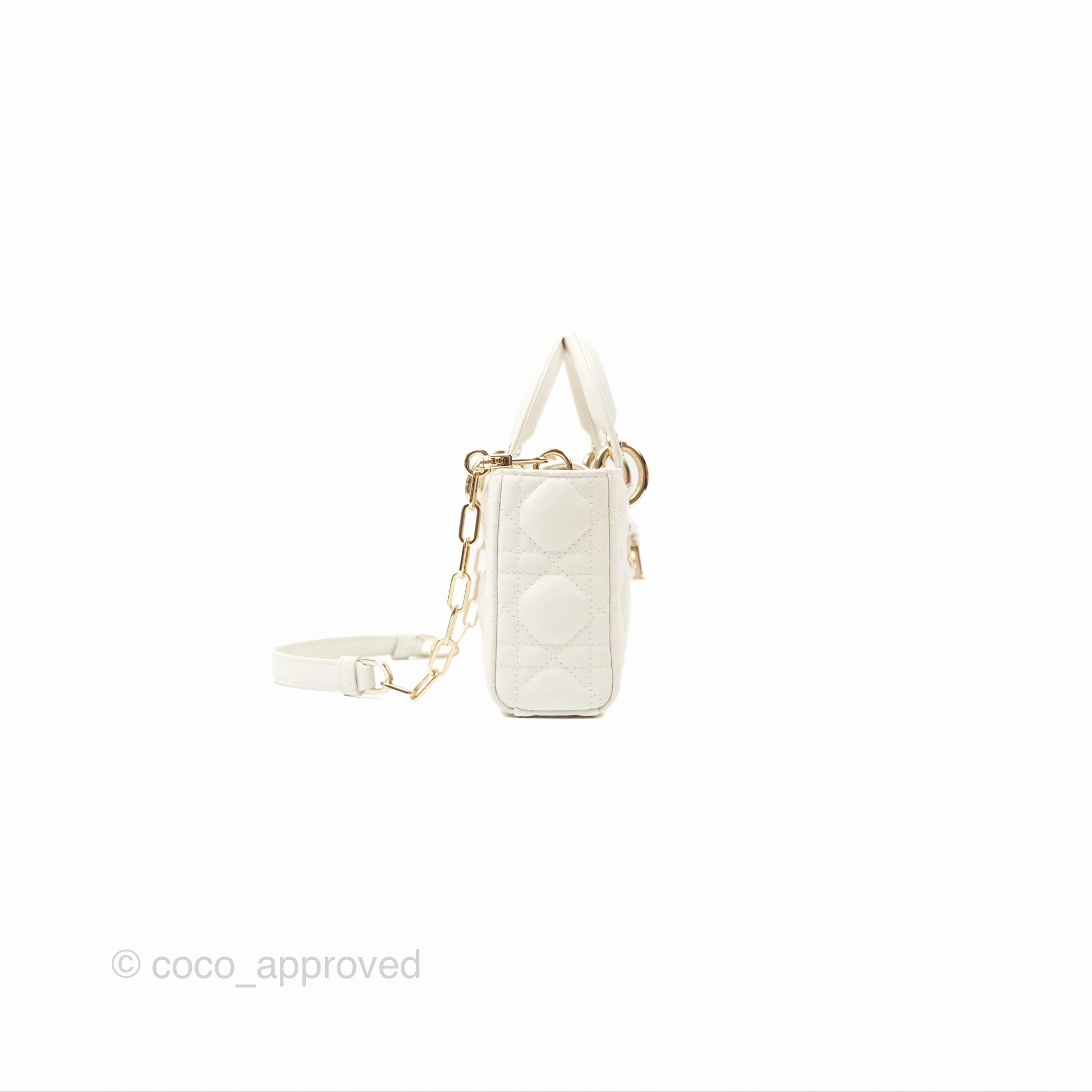 Dior Small Lady D-Joy Bag Ivory White Lambskin Cannage Gold Hardware