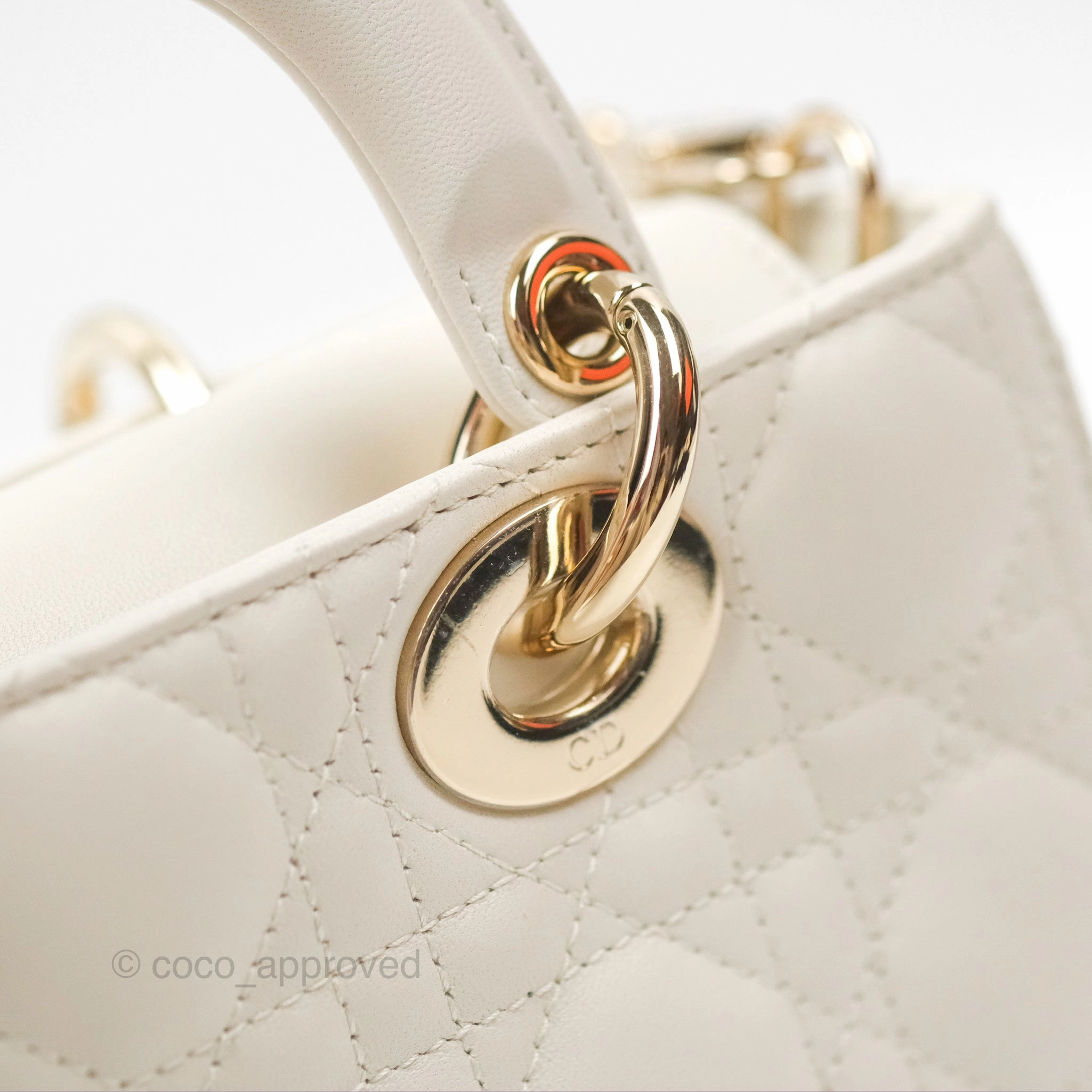 Dior Small Lady D-Joy Bag Ivory White Lambskin Cannage Gold Hardware