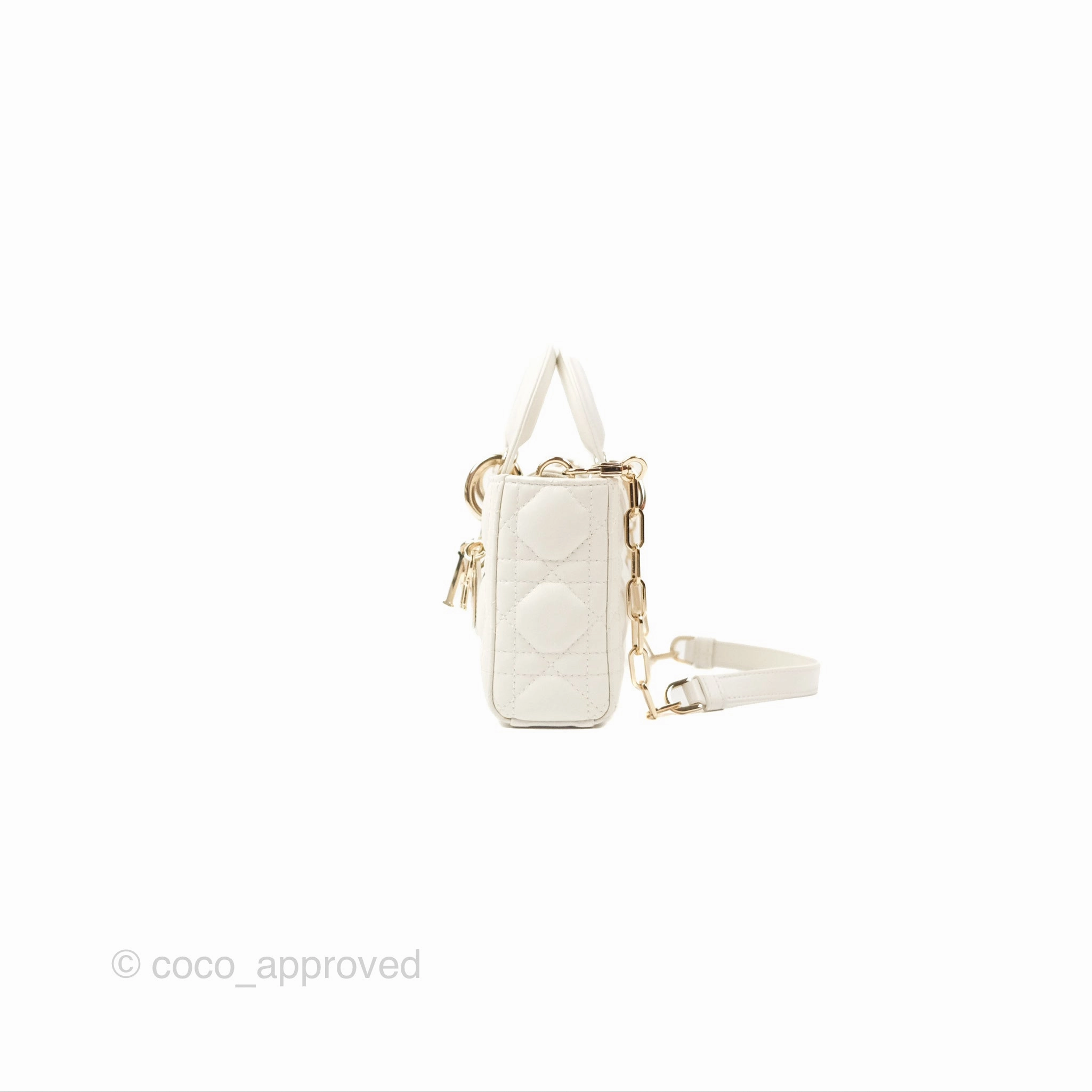 Dior Small Lady D-Joy Bag Ivory White Lambskin Cannage Gold Hardware