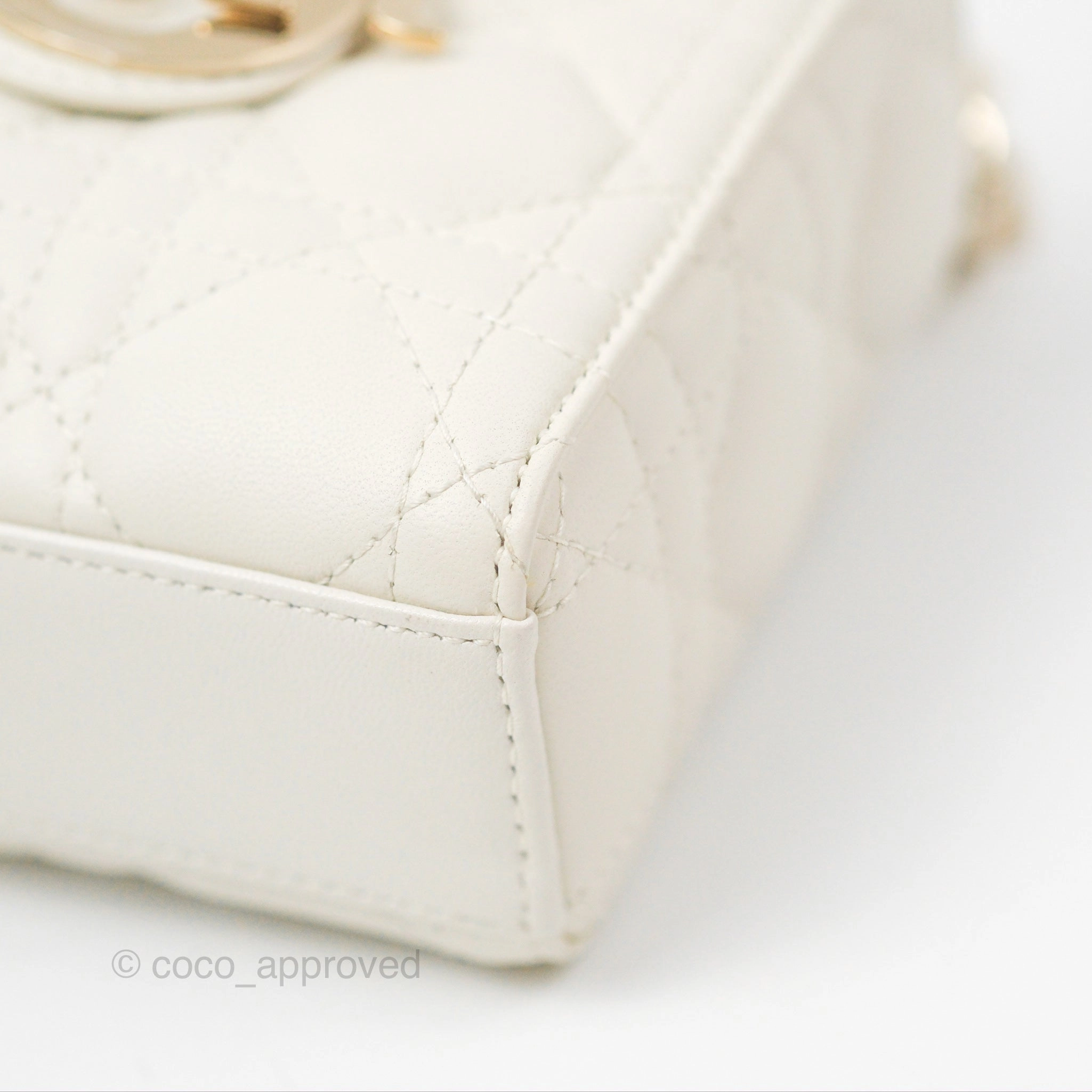 Dior Small Lady D-Joy Bag Ivory White Lambskin Cannage Gold Hardware