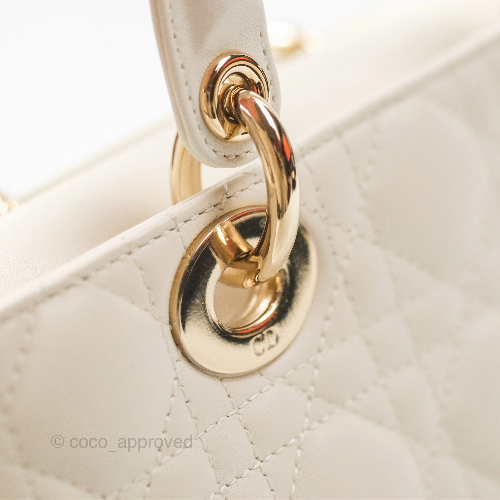 Dior Small Lady D-Joy Bag Ivory White Lambskin Cannage Gold Hardware