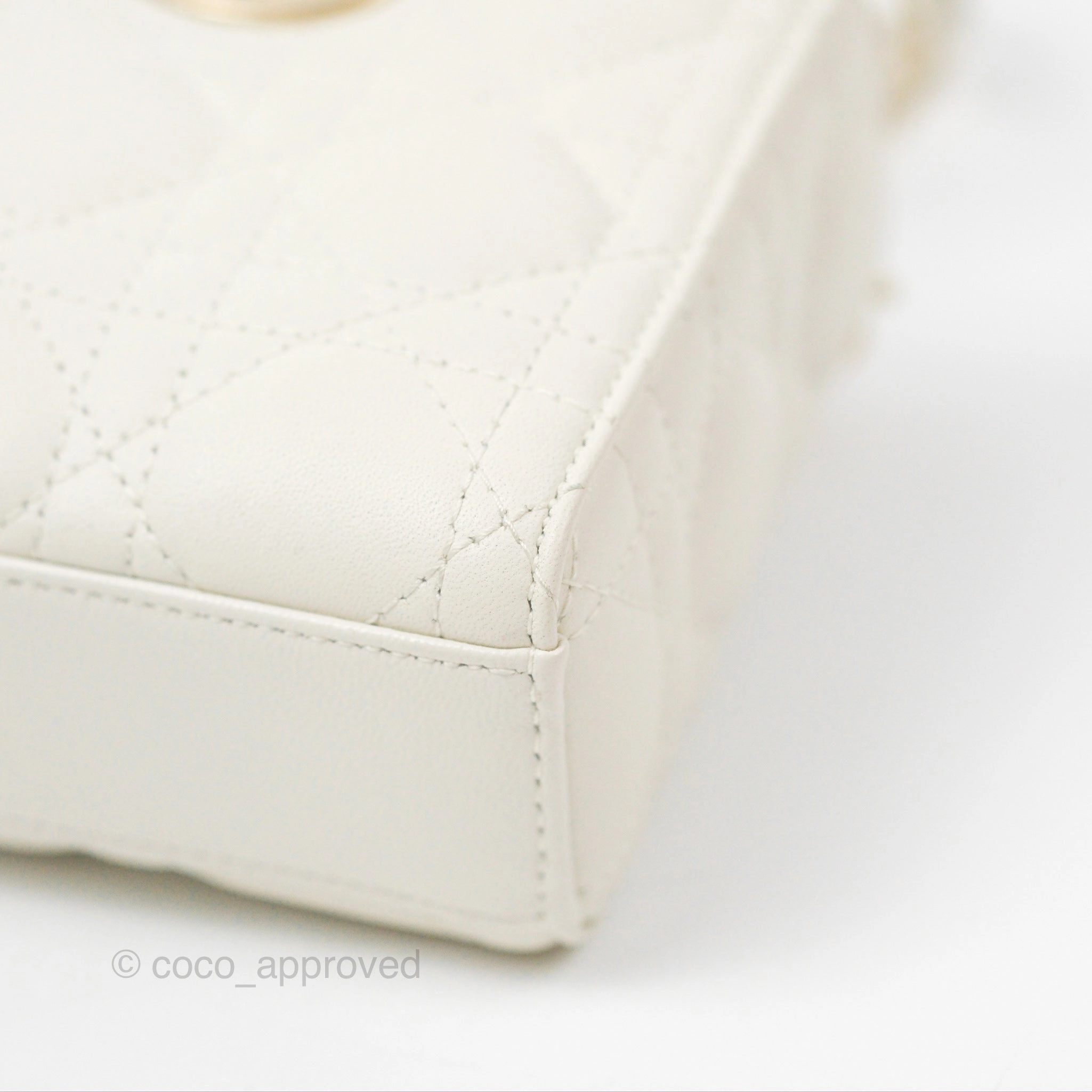 Dior Small Lady D-Joy Bag Ivory White Lambskin Cannage Gold Hardware
