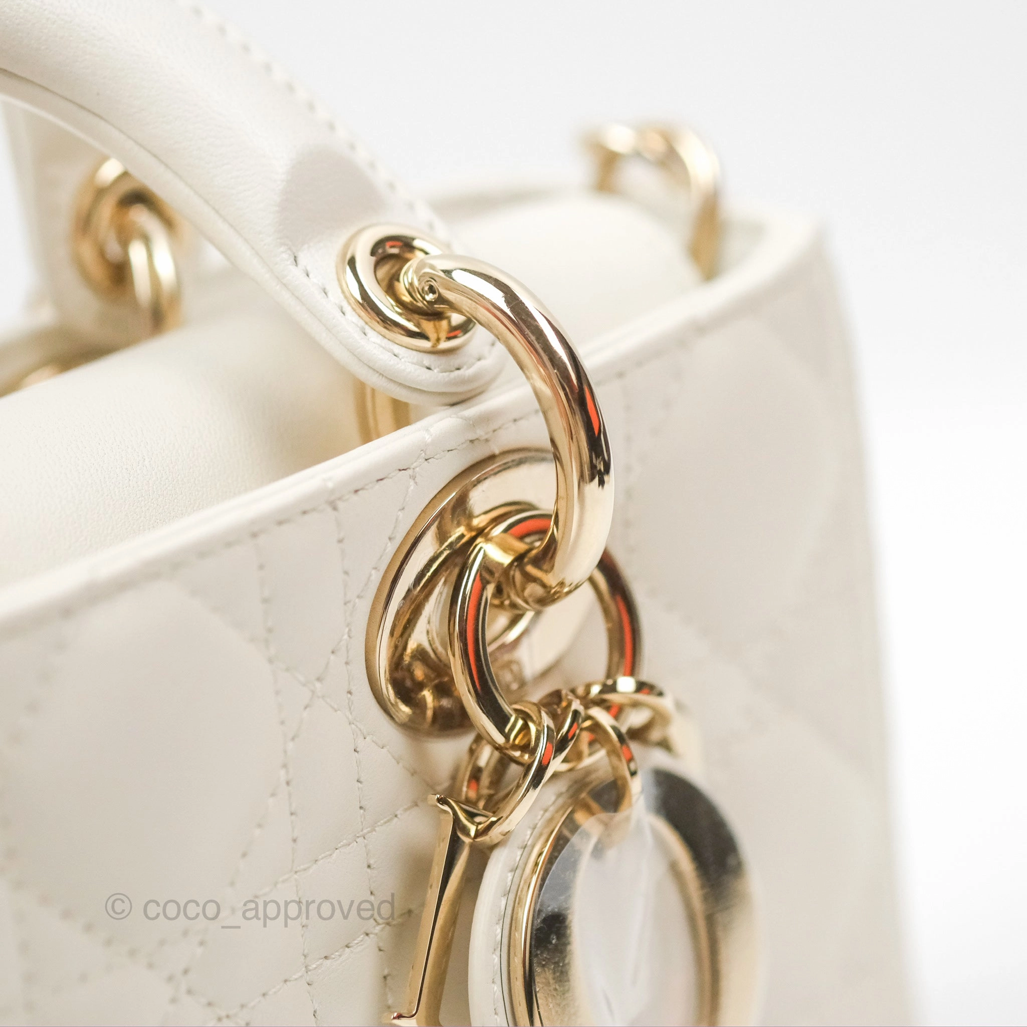 Dior Small Lady D-Joy Bag Ivory White Lambskin Cannage Gold Hardware