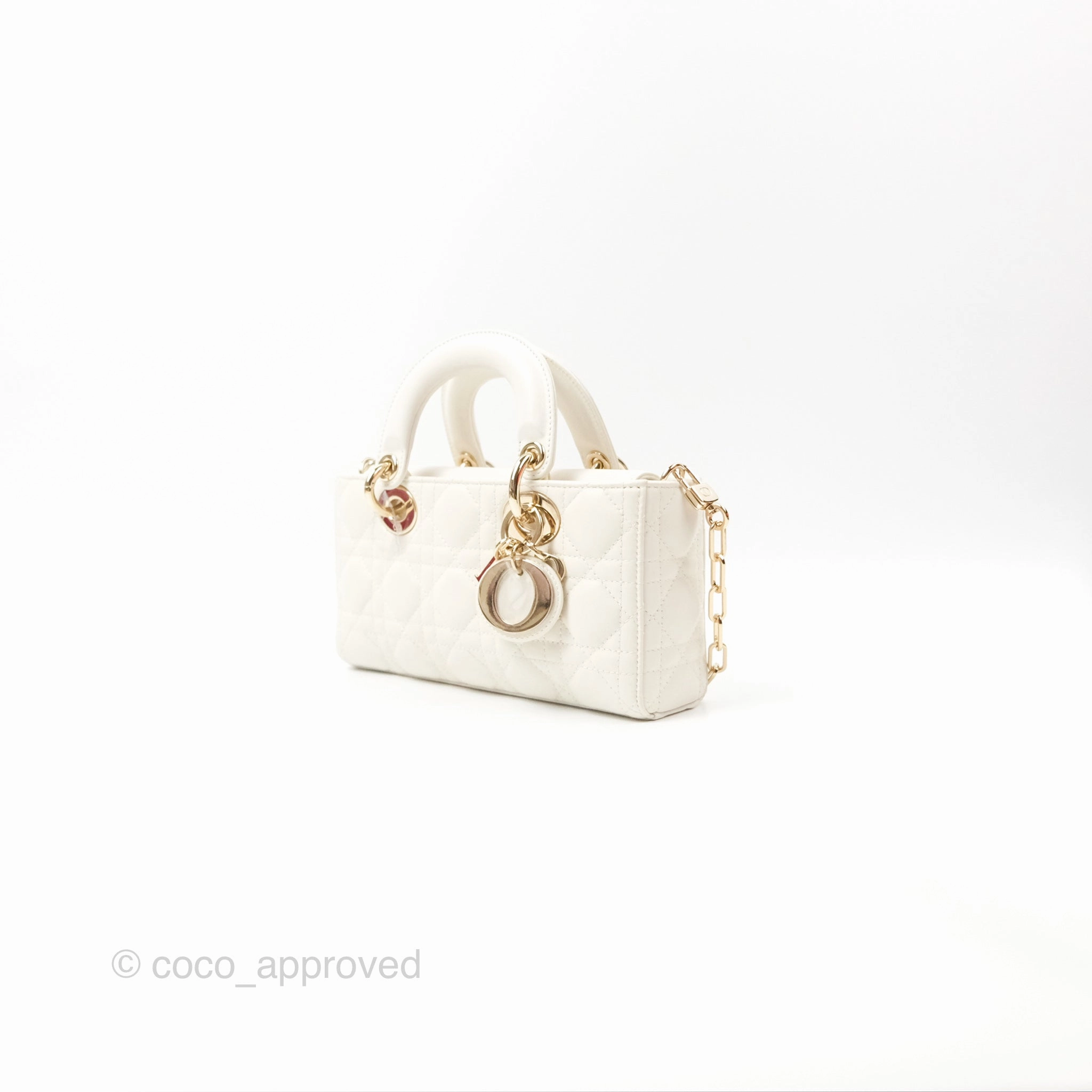 Dior Small Lady D-Joy Bag Ivory White Lambskin Cannage Gold Hardware