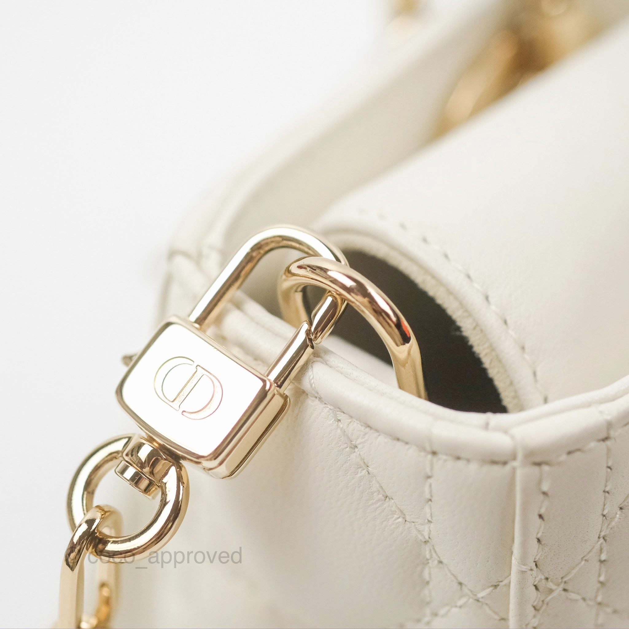 Dior Small Lady D-Joy Bag Ivory White Lambskin Cannage Gold Hardware