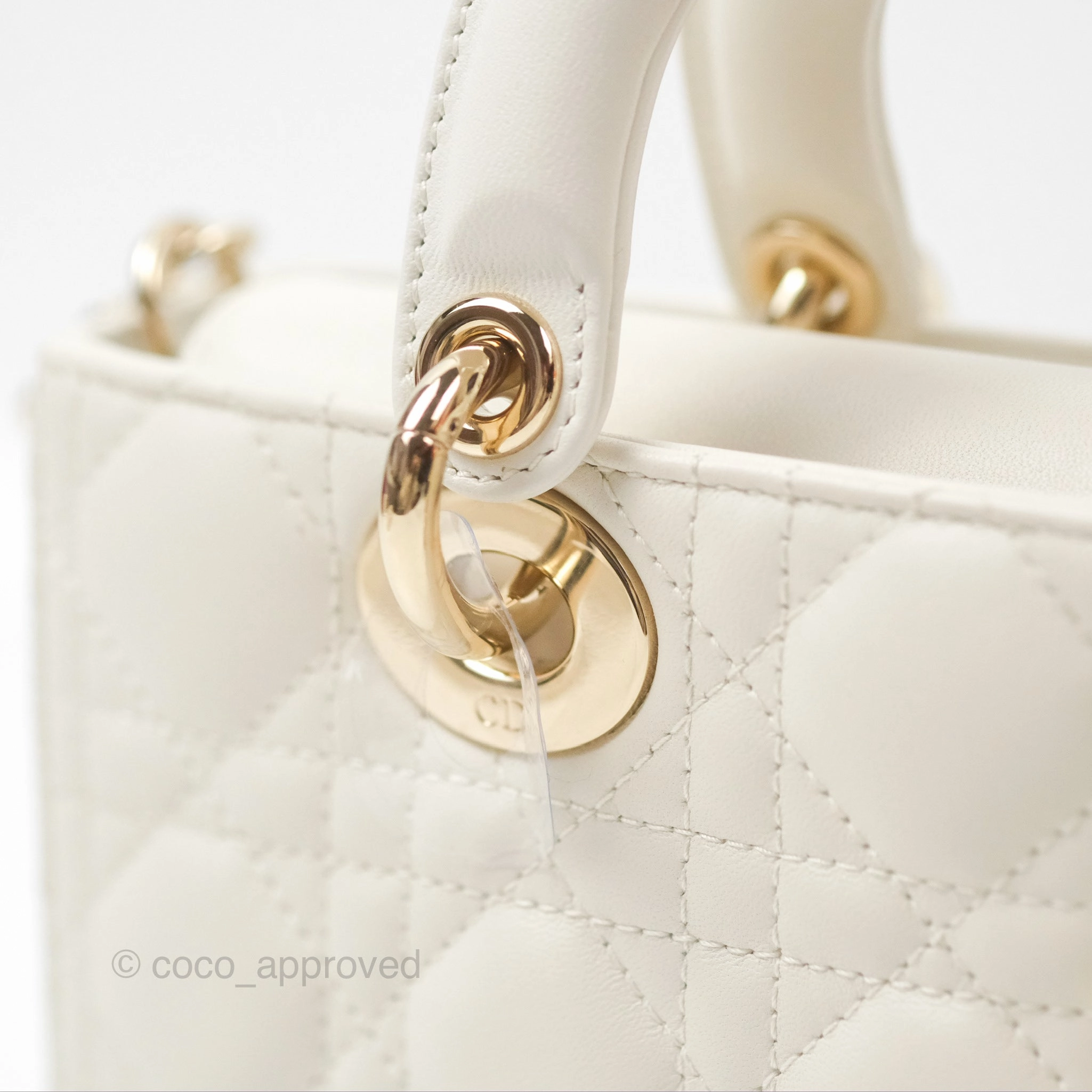 Dior Small Lady D-Joy Bag Ivory White Lambskin Cannage Gold Hardware