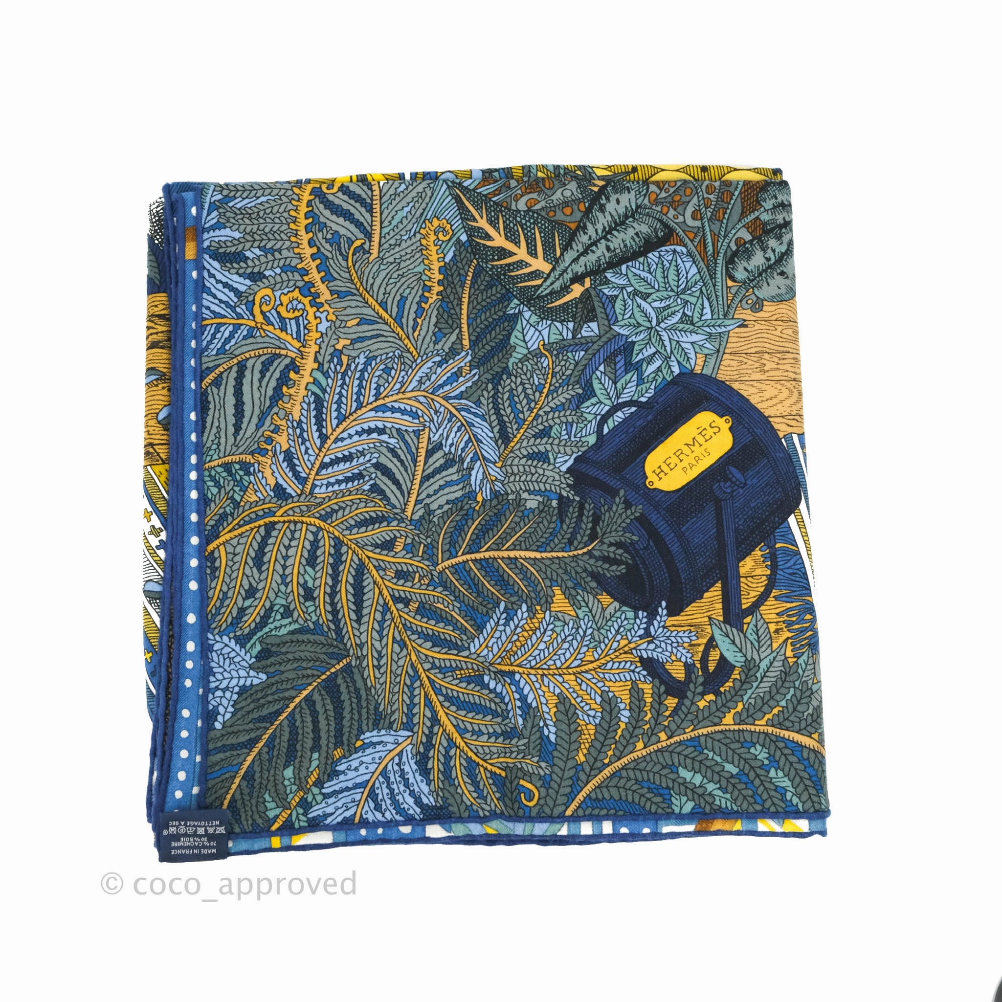 Hermes Acte III. Scene I. La Clairiere shawl 140 Scarf Bleu Nuit/Jaune/Vert