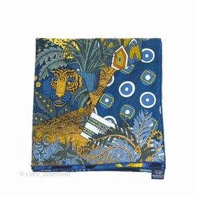 Hermes Acte III. Scene I. La Clairiere shawl 140 Scarf Bleu Nuit/Jaune/Vert