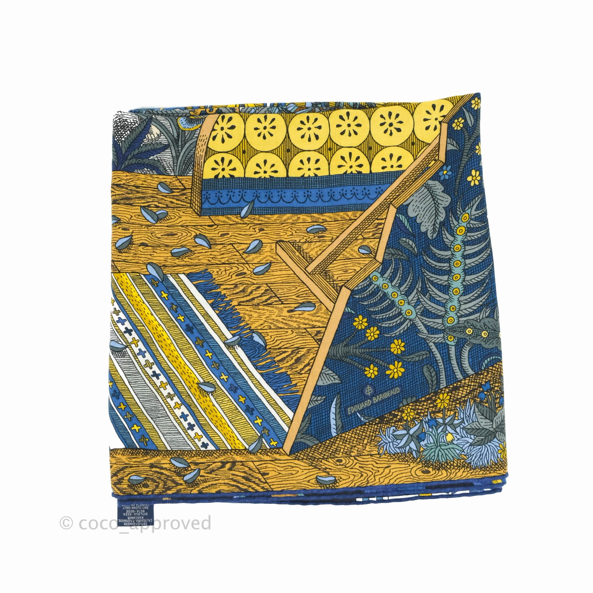 Hermes Acte III. Scene I. La Clairiere shawl 140 Scarf Bleu Nuit/Jaune/Vert