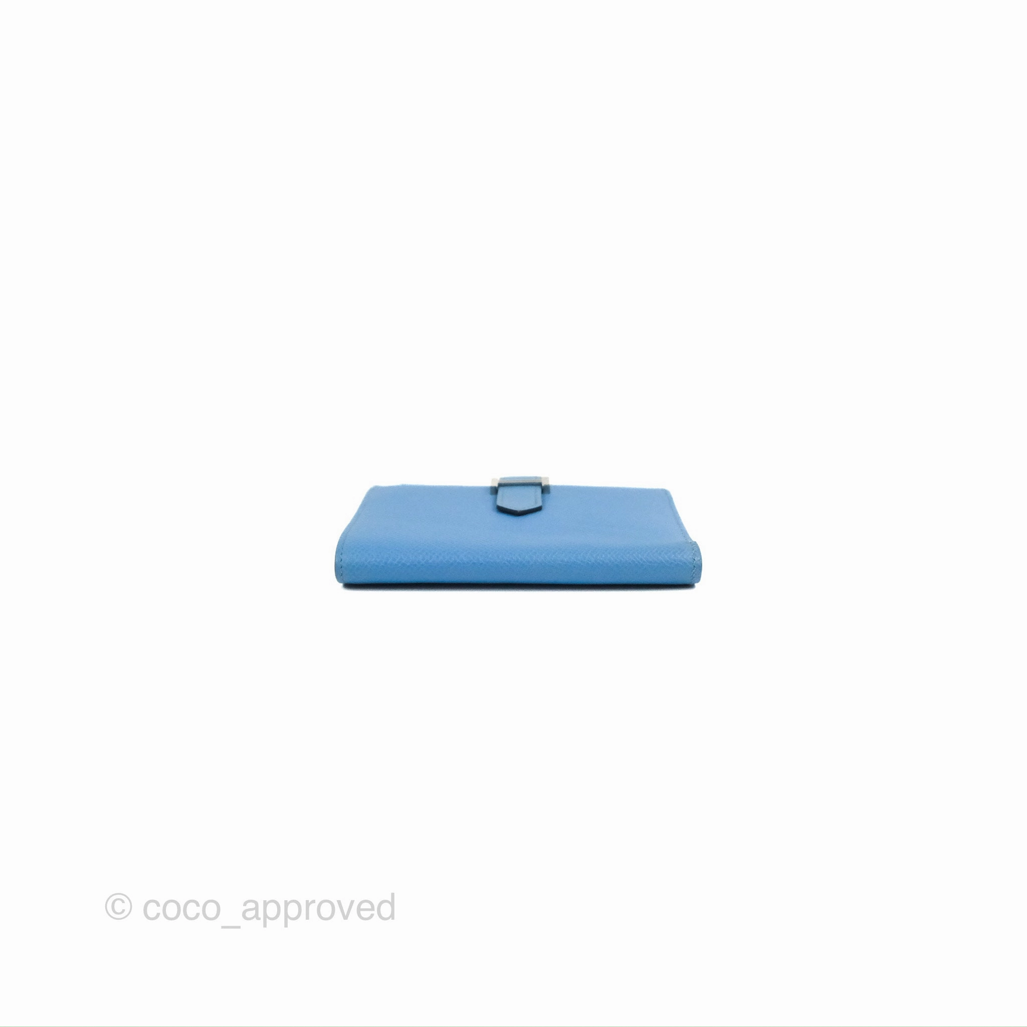 Hermes Bearn Compact Wallet Blue Epsom Palladium Hardware