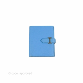 Hermes Bearn Compact Wallet Blue Epsom Palladium Hardware