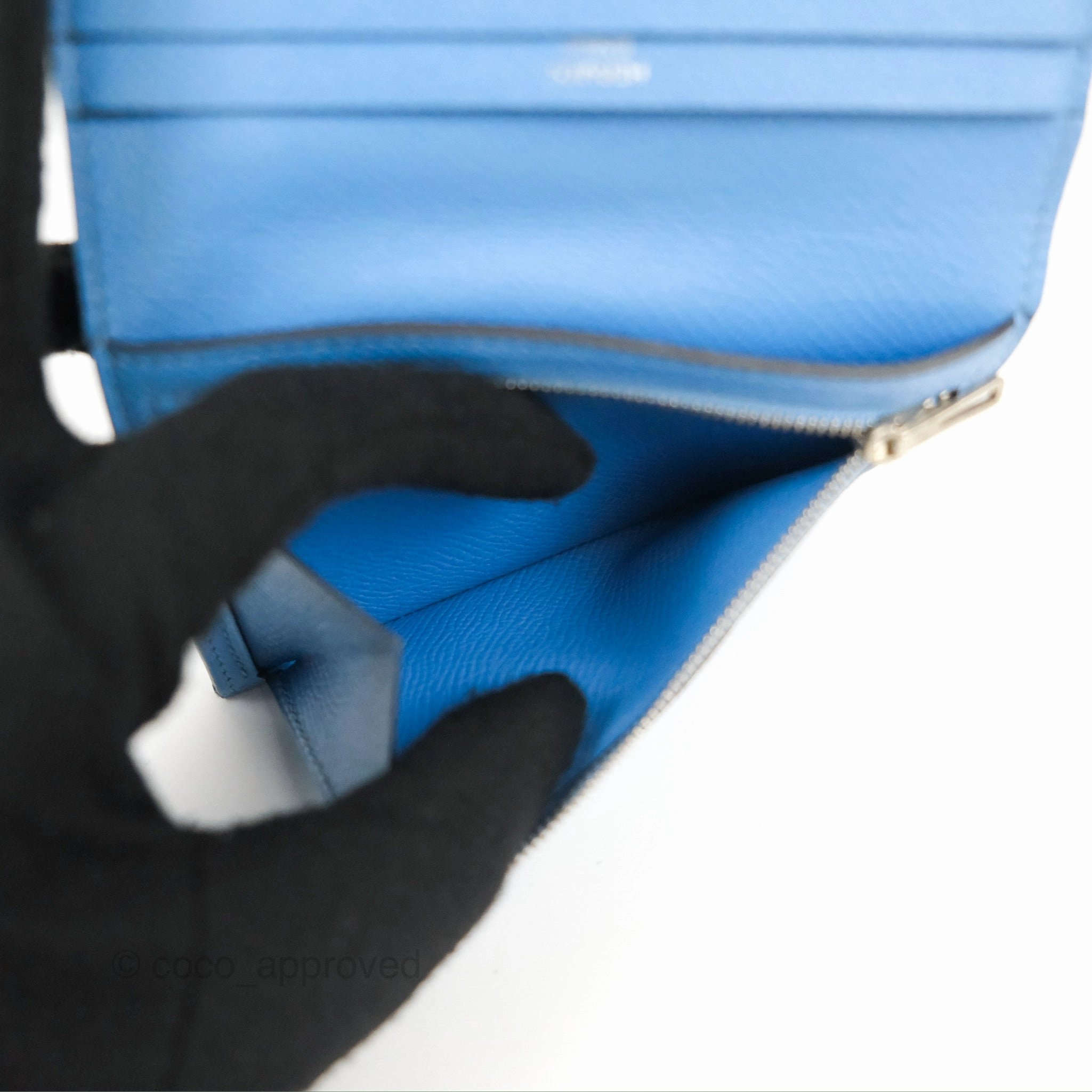 Hermes Bearn Compact Wallet Blue Epsom Palladium Hardware