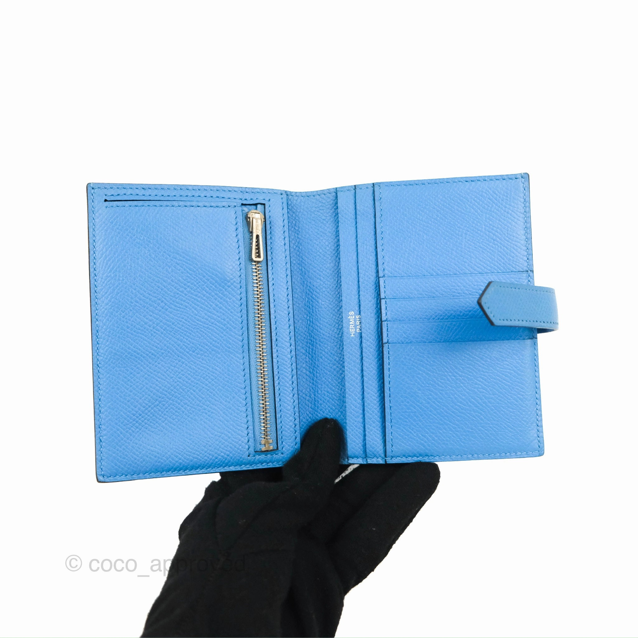Hermes Bearn Compact Wallet Blue Epsom Palladium Hardware