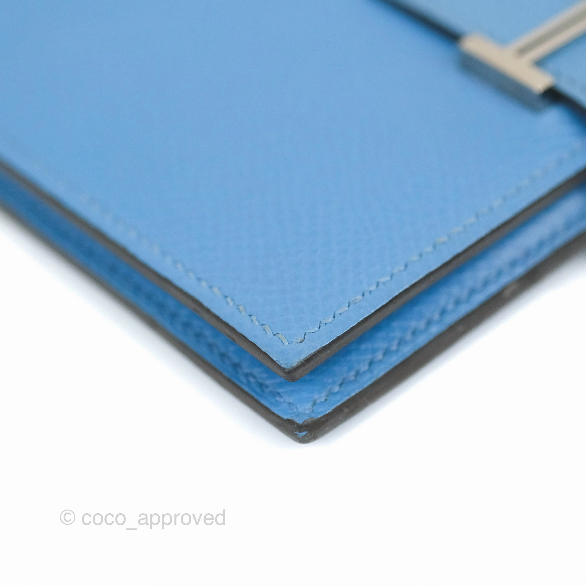 Hermes Bearn Compact Wallet Blue Epsom Palladium Hardware