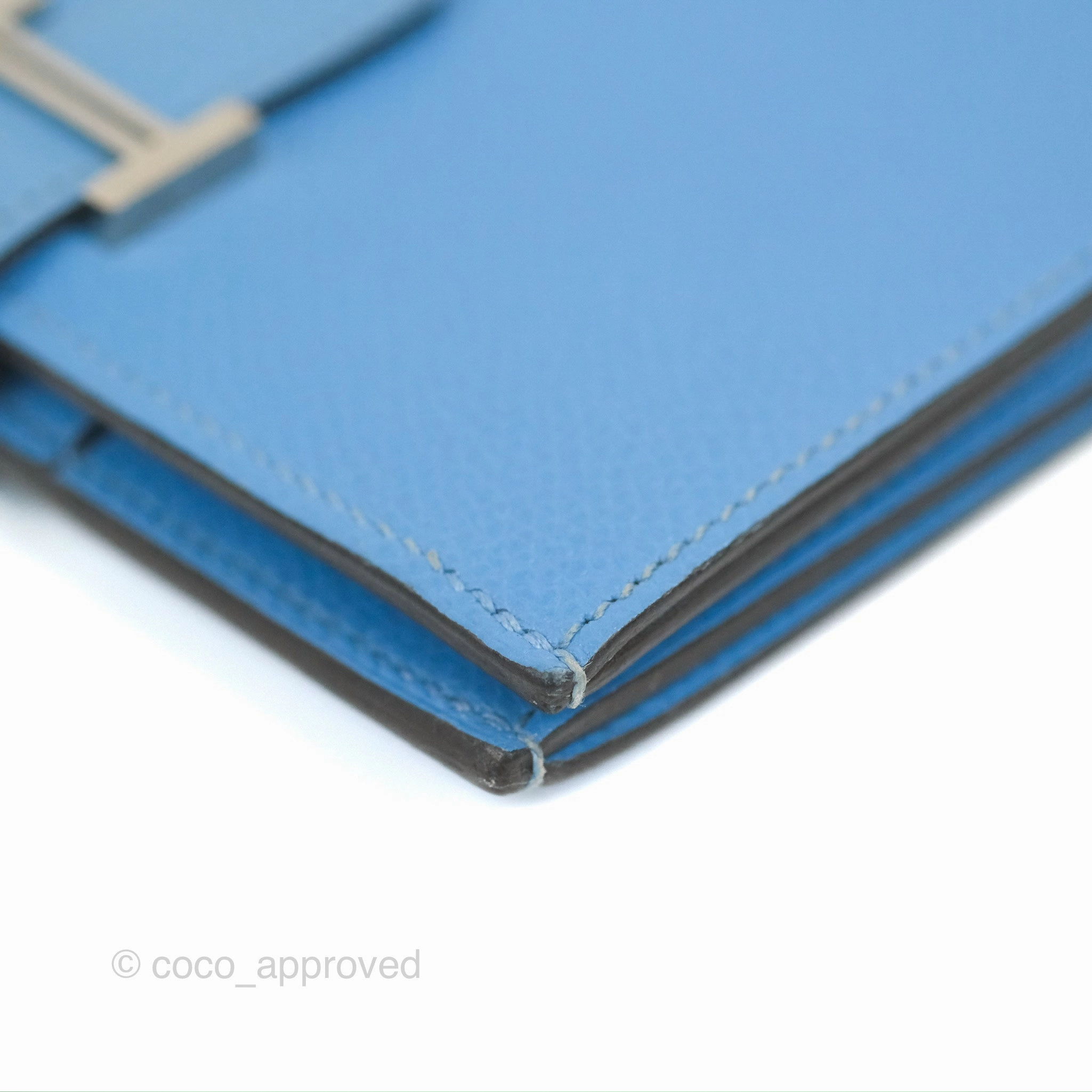 Hermes Bearn Compact Wallet Blue Epsom Palladium Hardware