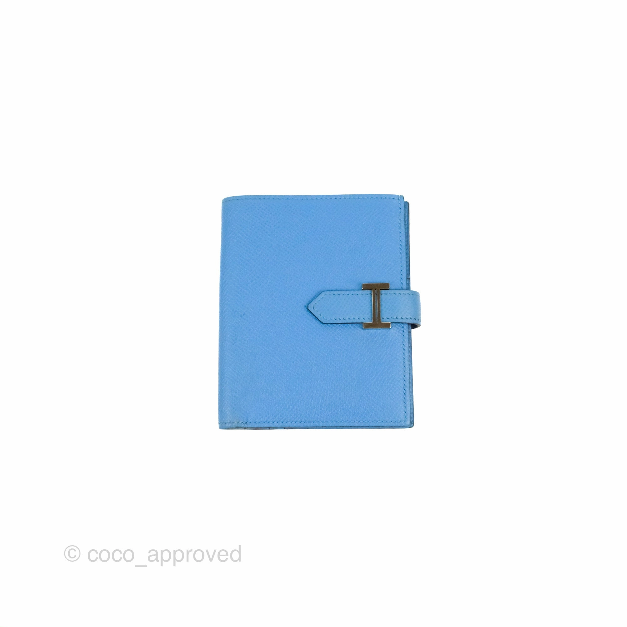Hermes Bearn Compact Wallet Blue Epsom Palladium Hardware