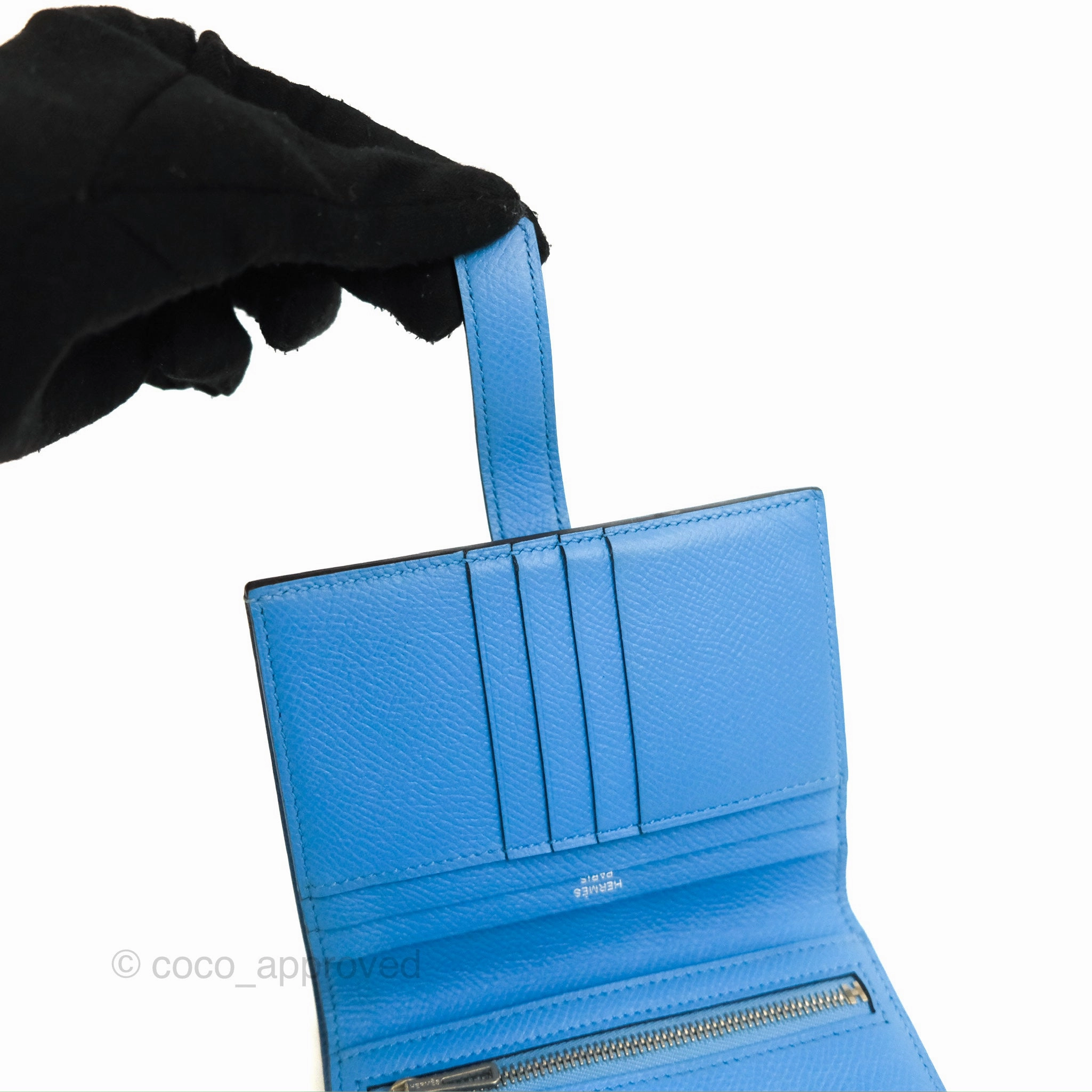 Hermes Bearn Compact Wallet Blue Epsom Palladium Hardware