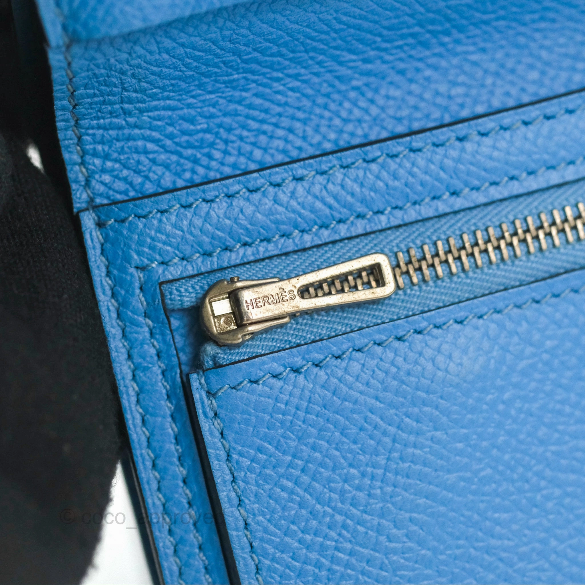 Hermes Bearn Compact Wallet Blue Epsom Palladium Hardware