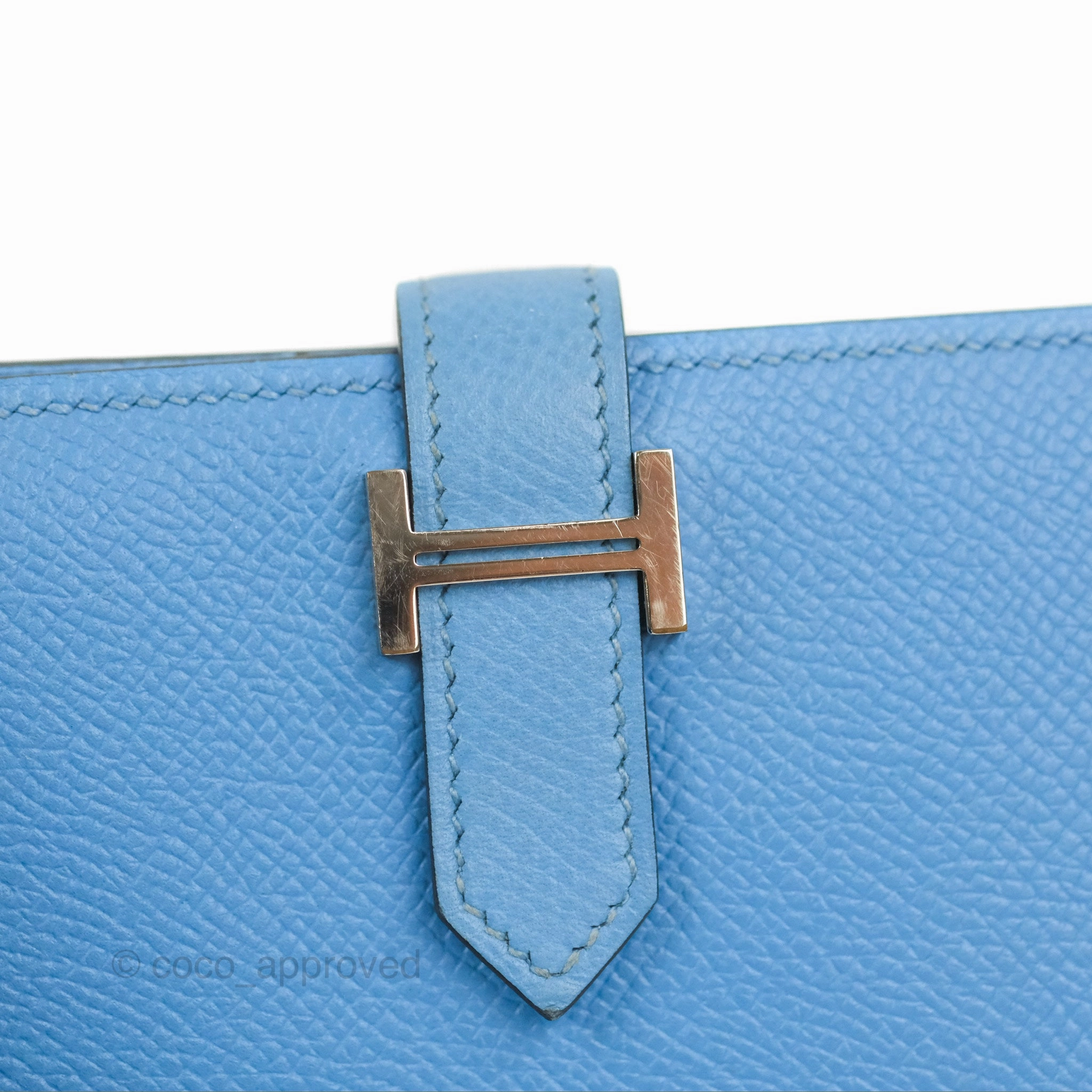 Hermes Bearn Compact Wallet Blue Epsom Palladium Hardware