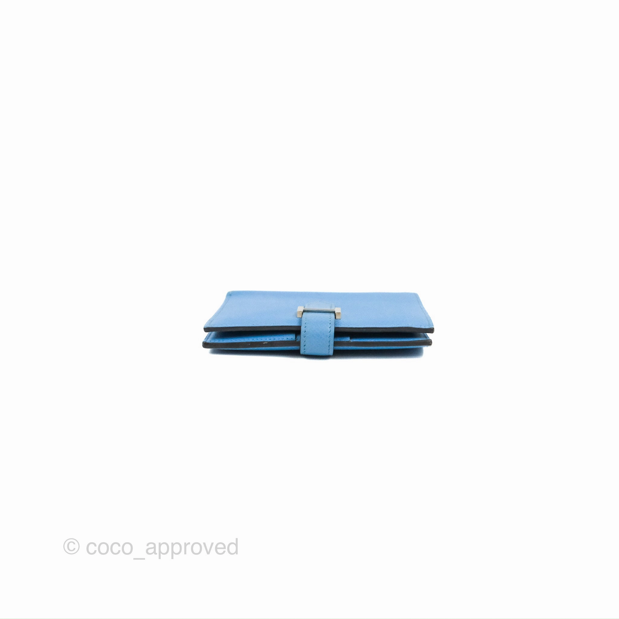 Hermes Bearn Compact Wallet Blue Epsom Palladium Hardware