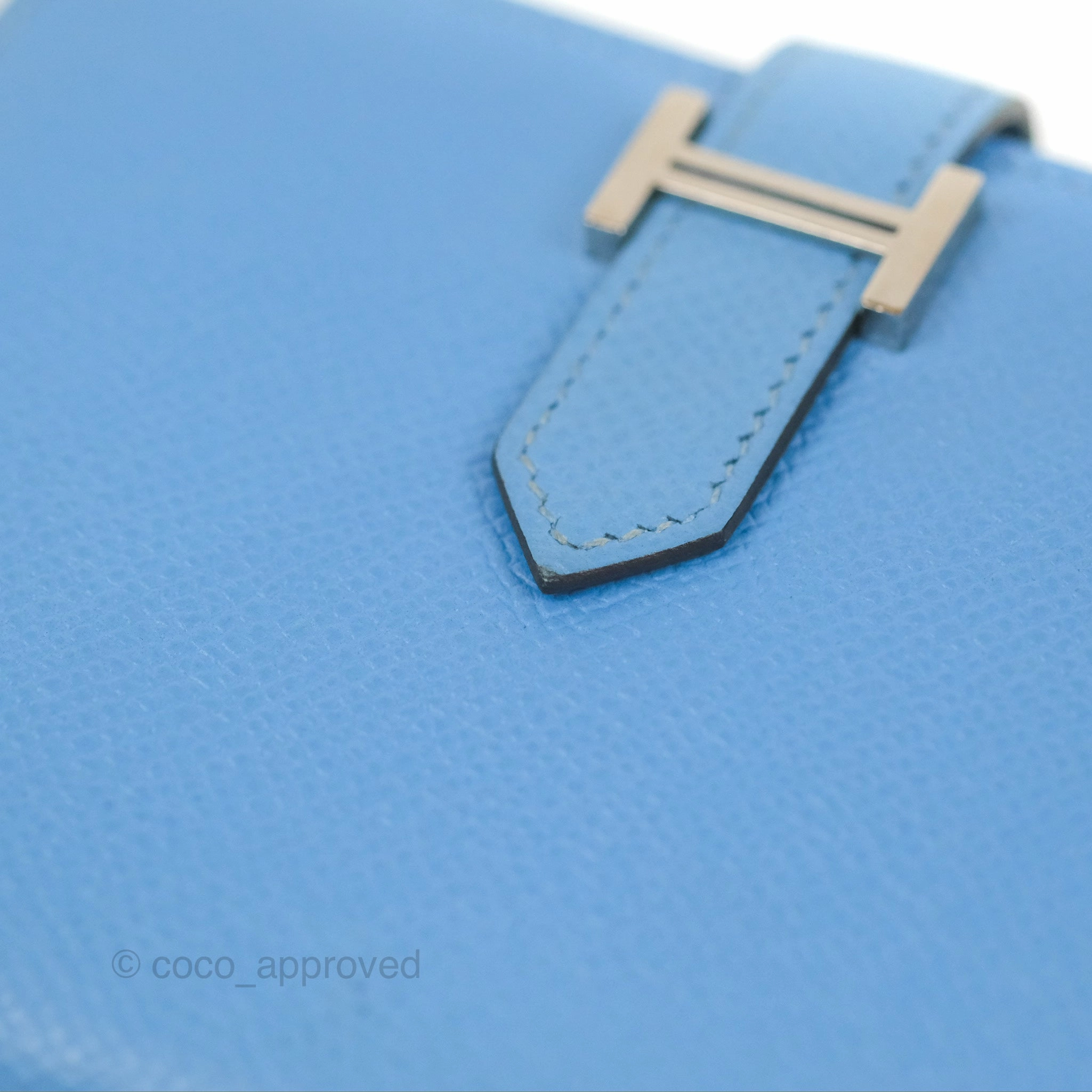 Hermes Bearn Compact Wallet Blue Epsom Palladium Hardware