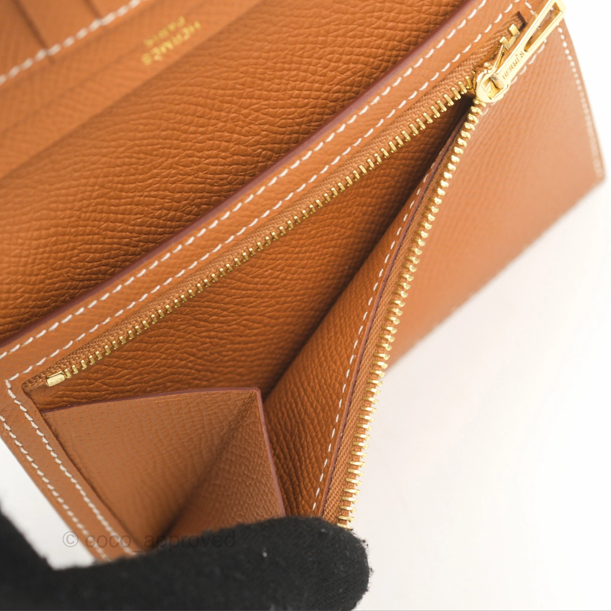 Hermes Bearn Compact Wallet Gold Epsom Gold Hardware