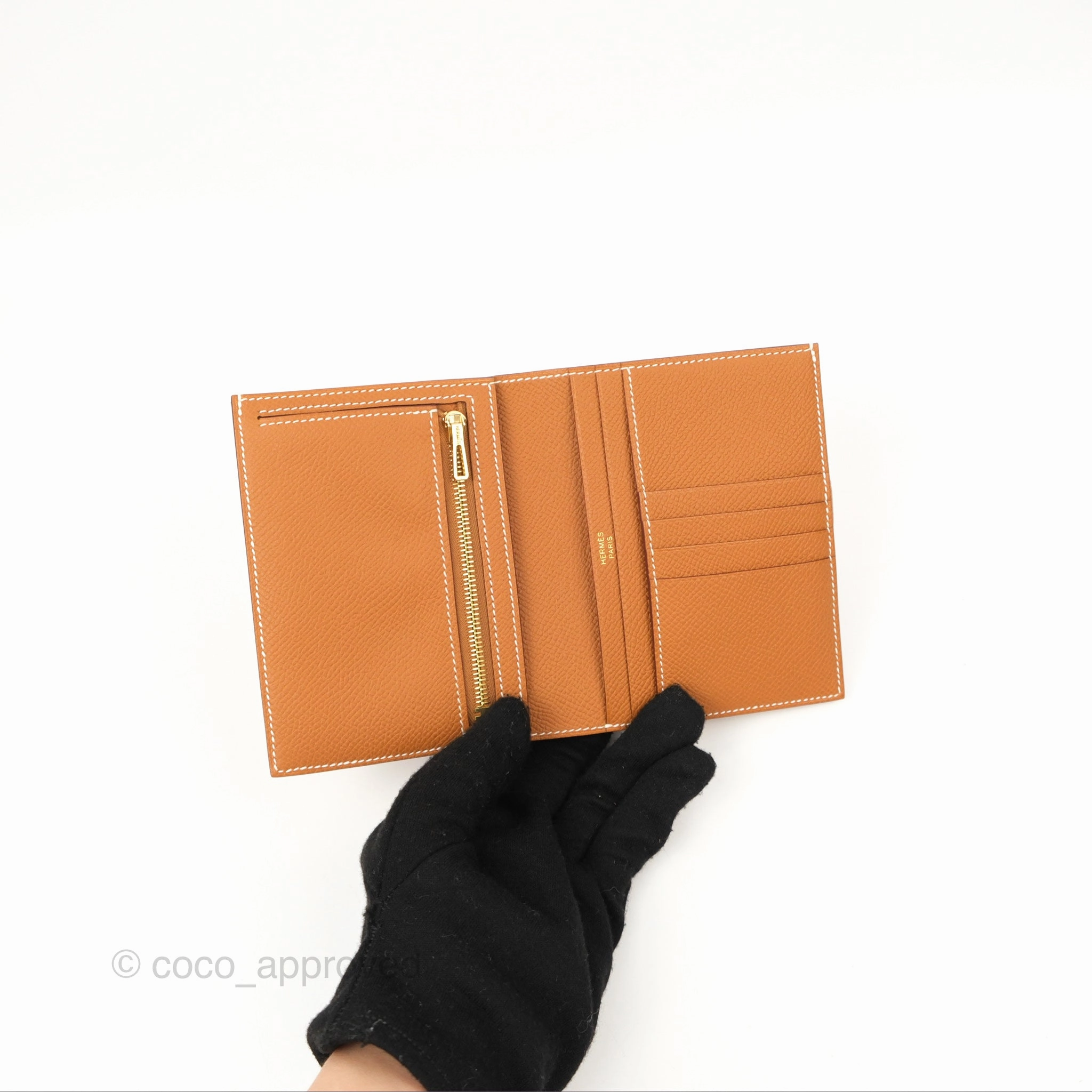 Hermes Bearn Compact Wallet Gold Epsom Gold Hardware