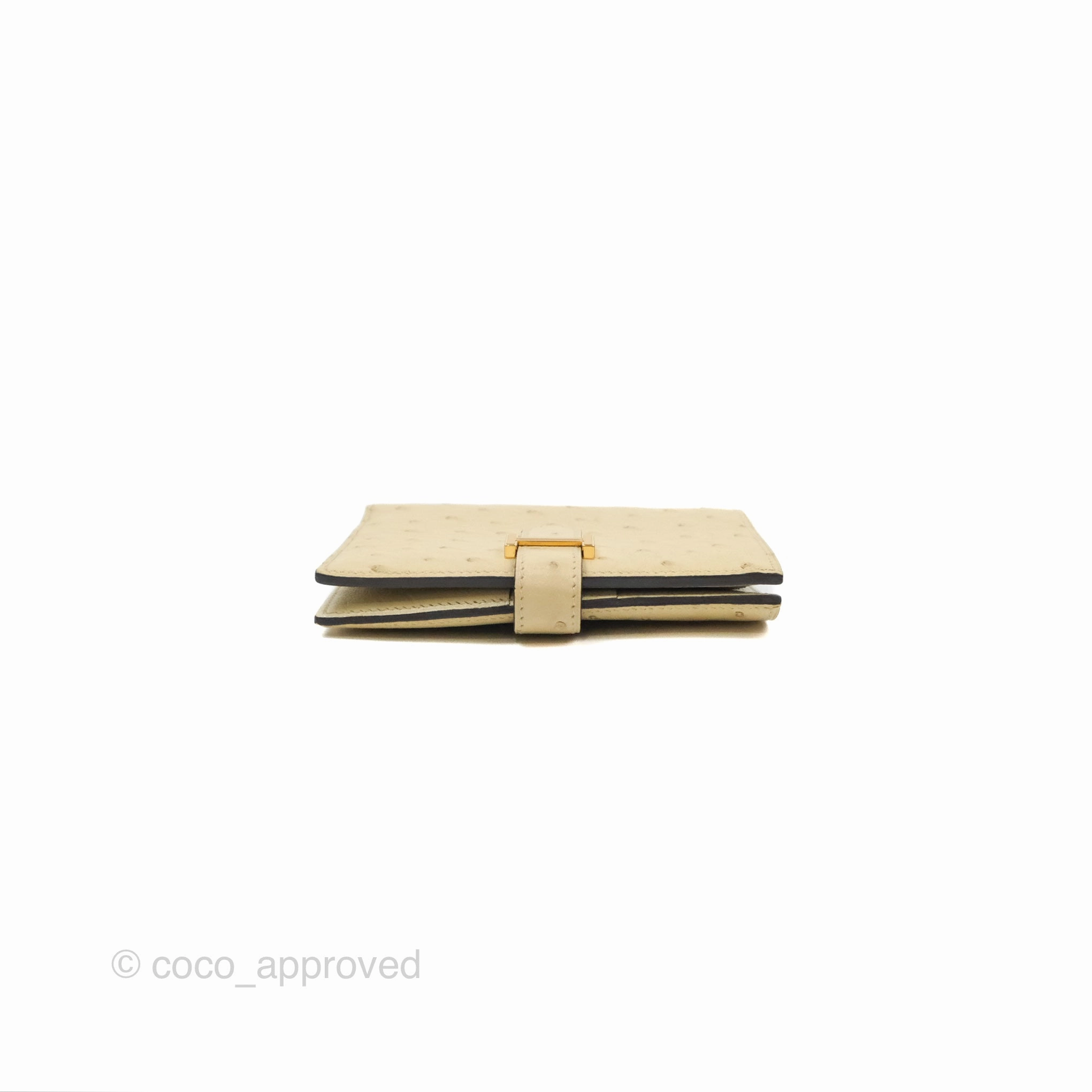 Hermes Bearn Compact Wallet Parchemin Autruche Gold Hardware
