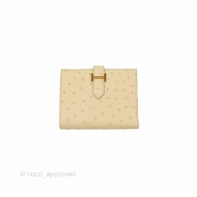 Hermes Bearn Compact Wallet Parchemin Autruche Gold Hardware