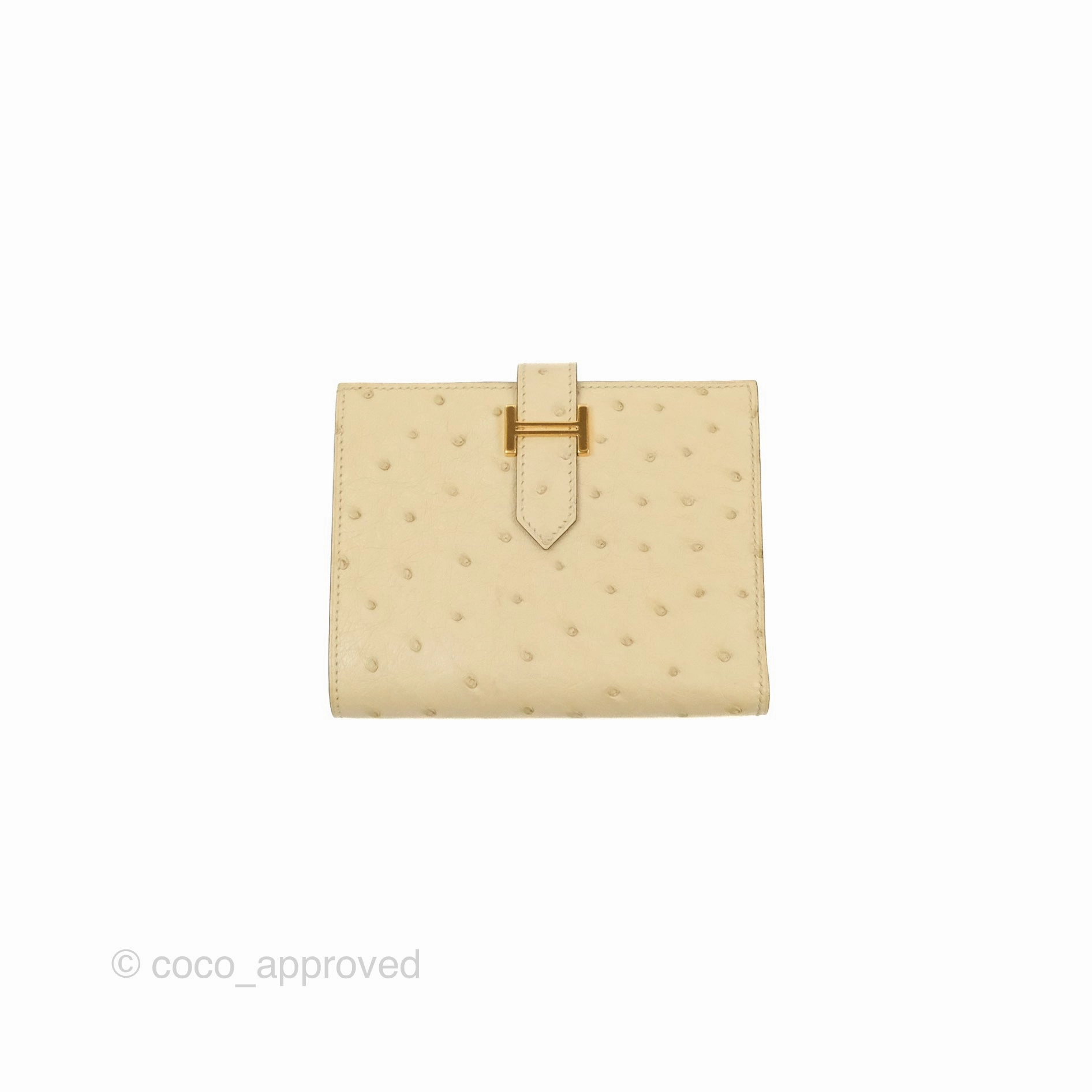 Hermes Bearn Compact Wallet Parchemin Autruche Gold Hardware